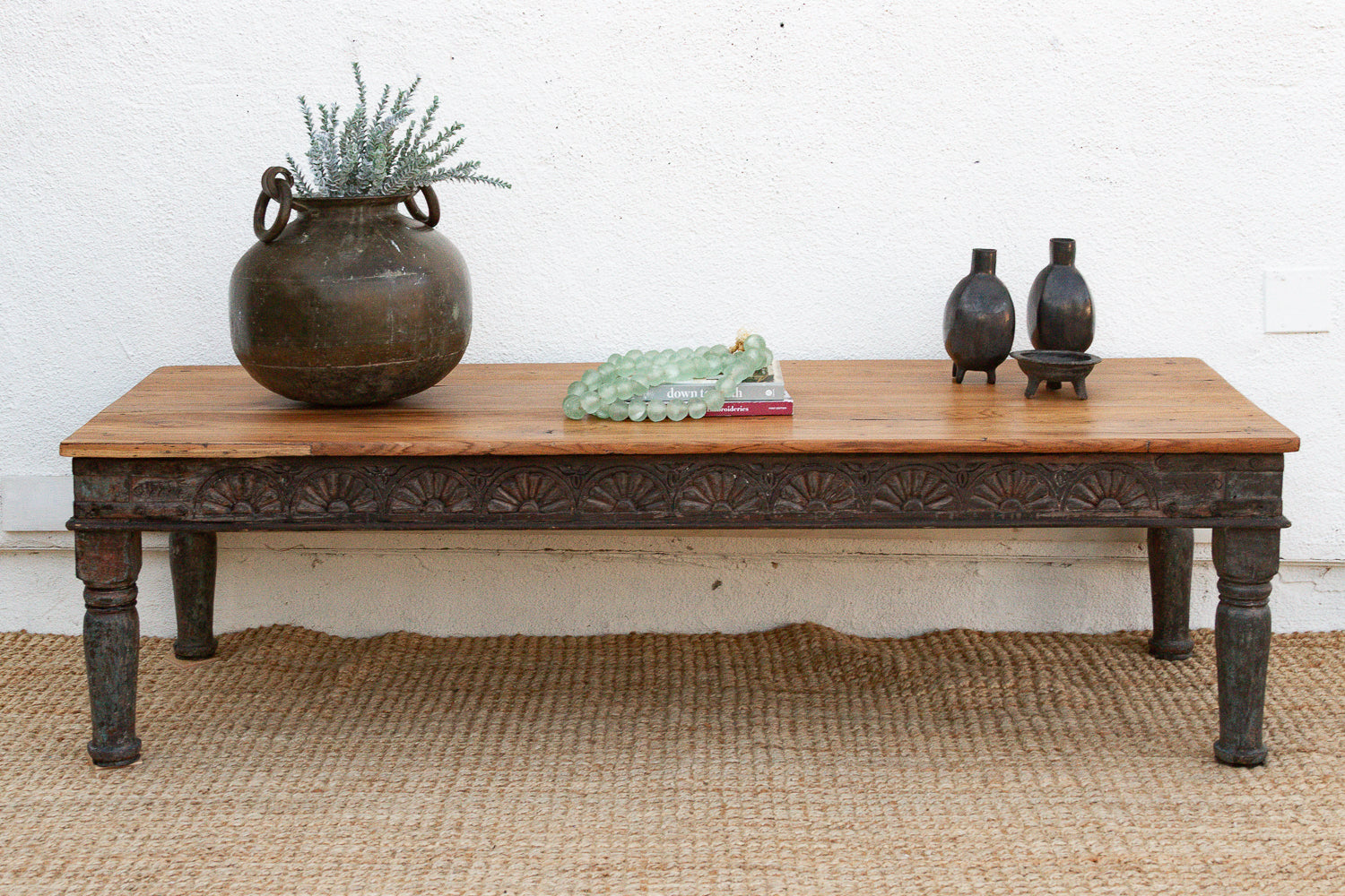 Long Antique Indian Takhat Teak Coffee Table
