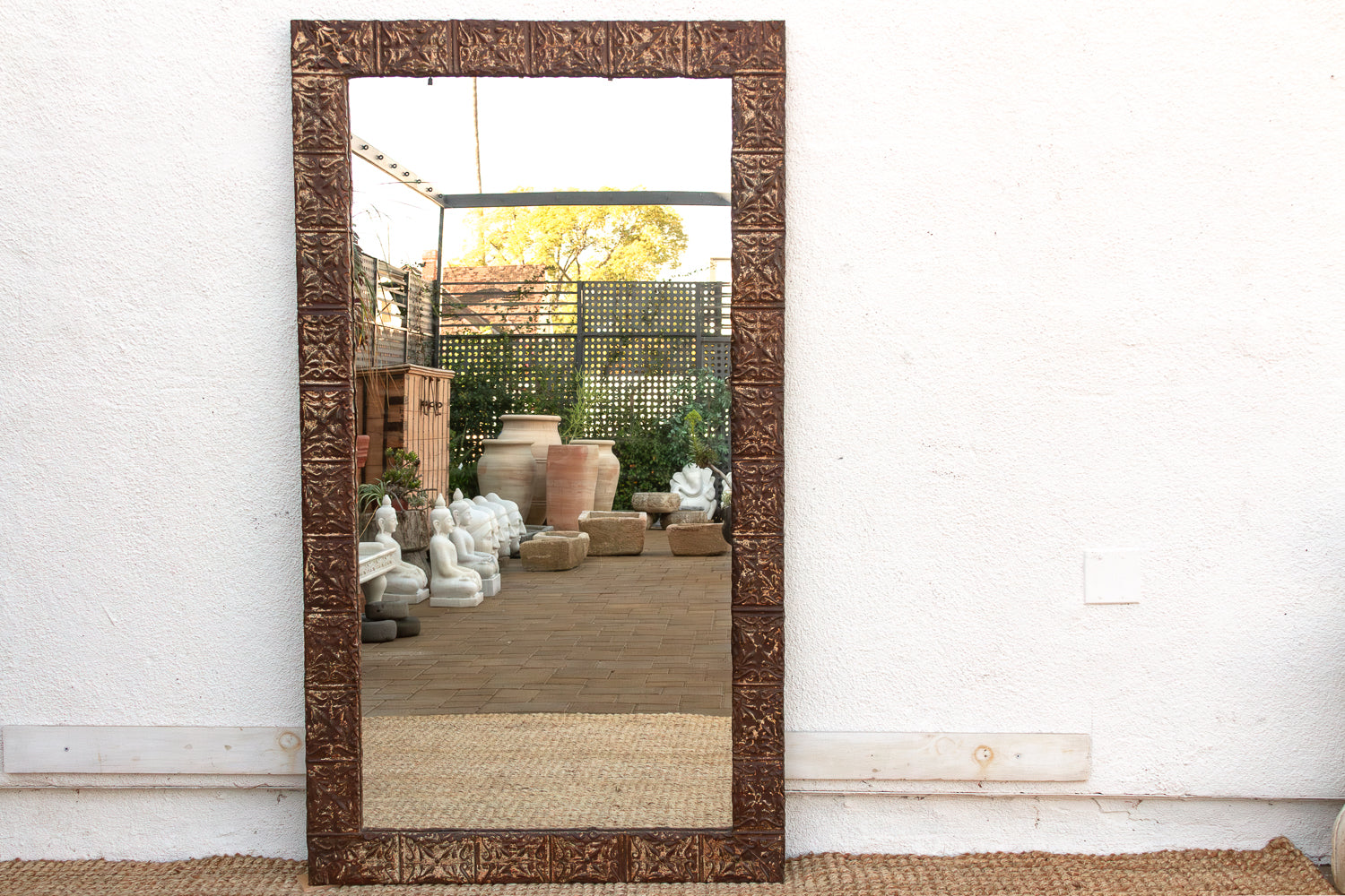 Large Antique Pressed Tin Tile Floor Mirror