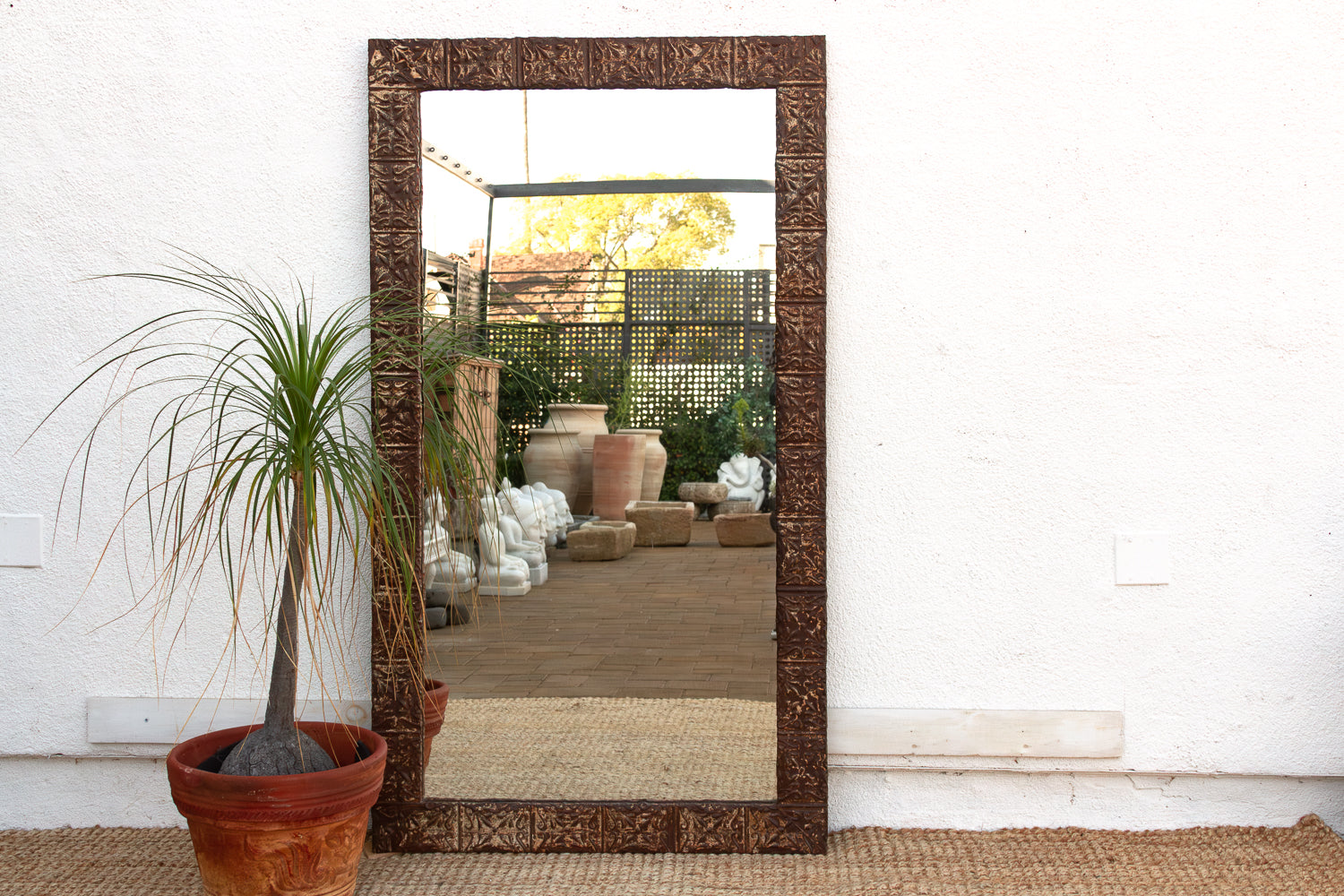 Large Antique Pressed Tin Tile Floor Mirror