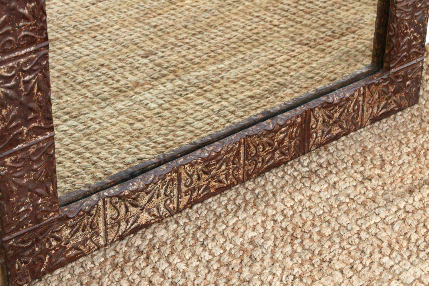Large Antique Pressed Tin Tile Floor Mirror