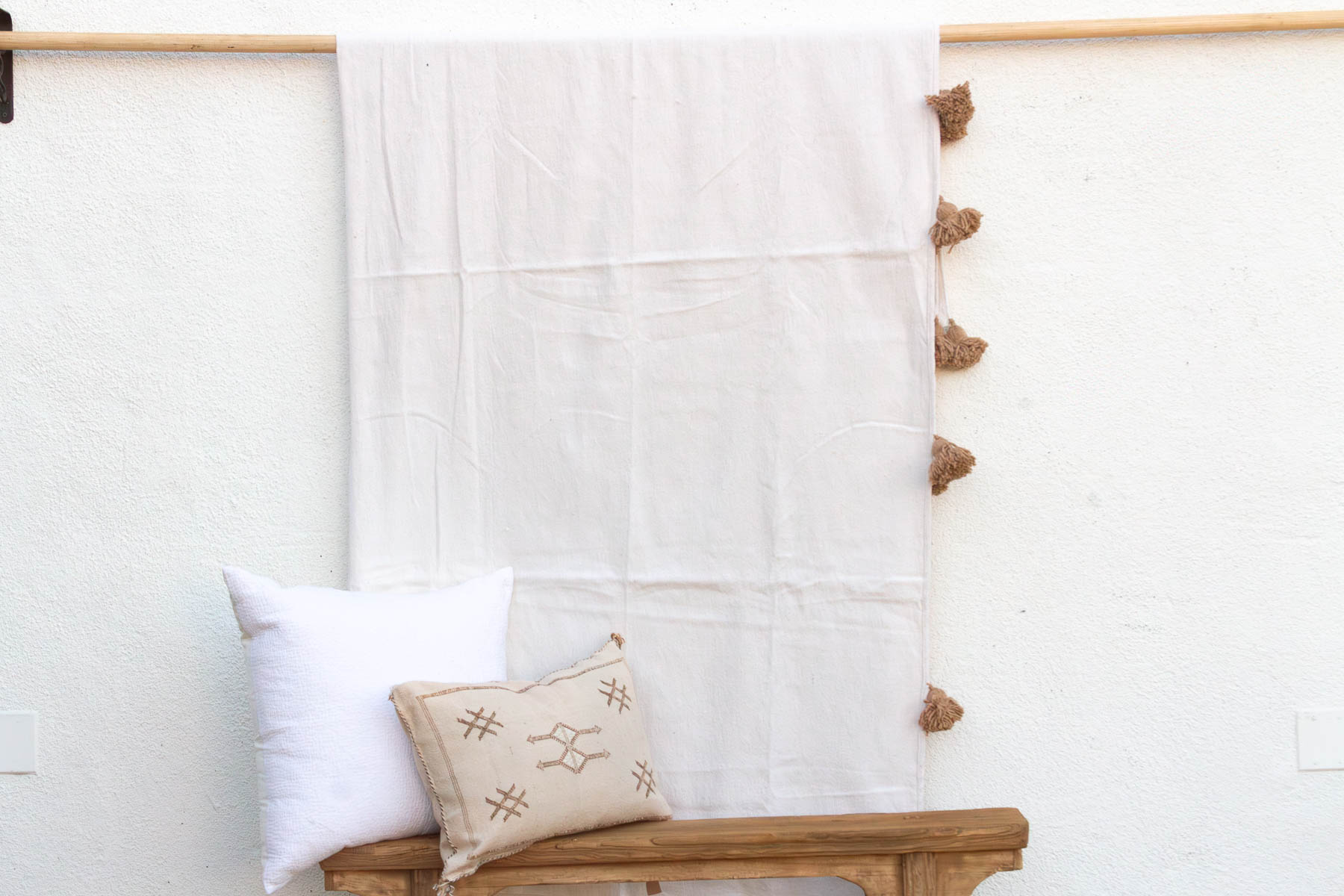 White Cloud Moroccan Pom Pom Blanket