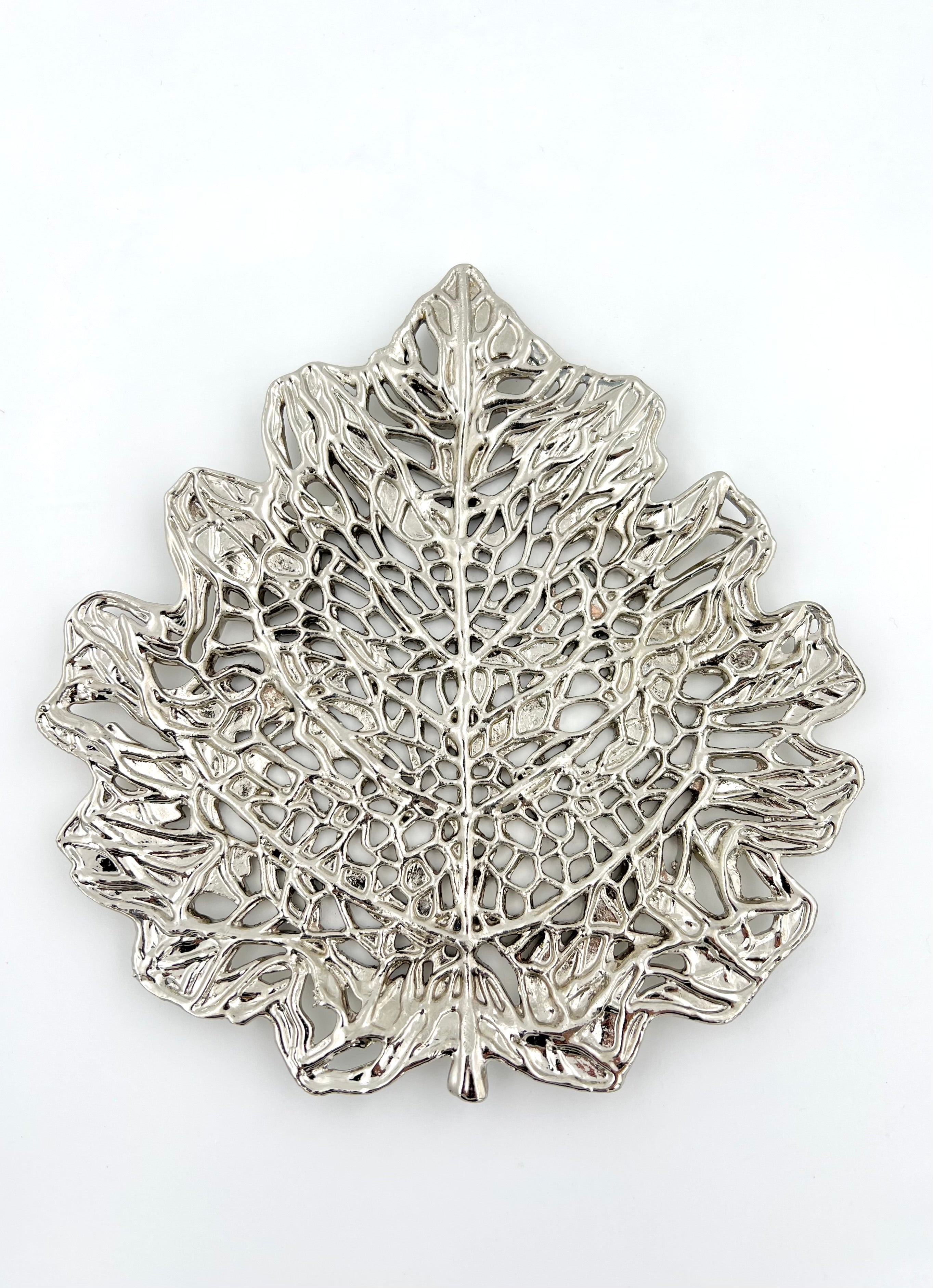 Skeletal Leaf Tray - Decorative Metal Tray | Small Platter | Centrepiece | Home Accent | Gold, Silver or Antique Finish-1