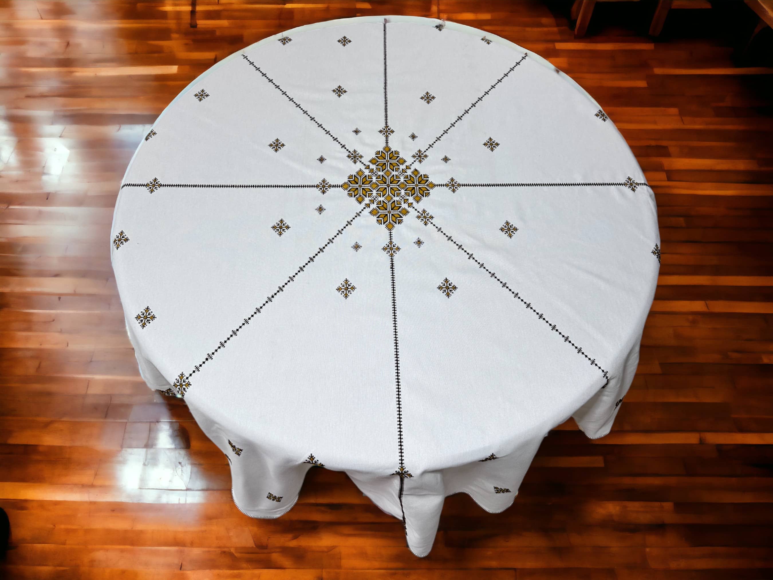 Brown Hand Embroidered Table cloth and napkins, a magnificent decoration to add a Moroccan touch to your home.-2