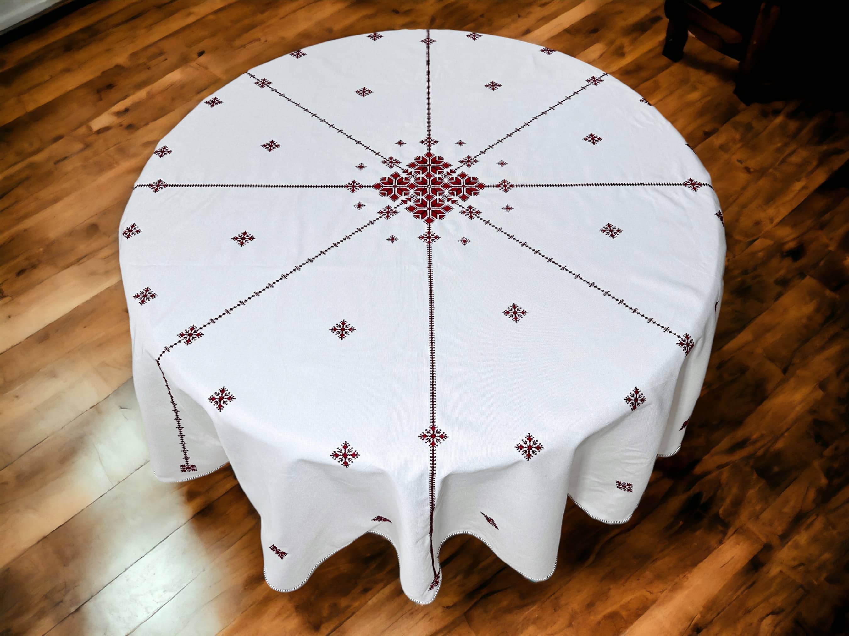 Red Hand Embroidered Table cloth and napkins, a magnificent decoration to add a Moroccan touch to your home.-2