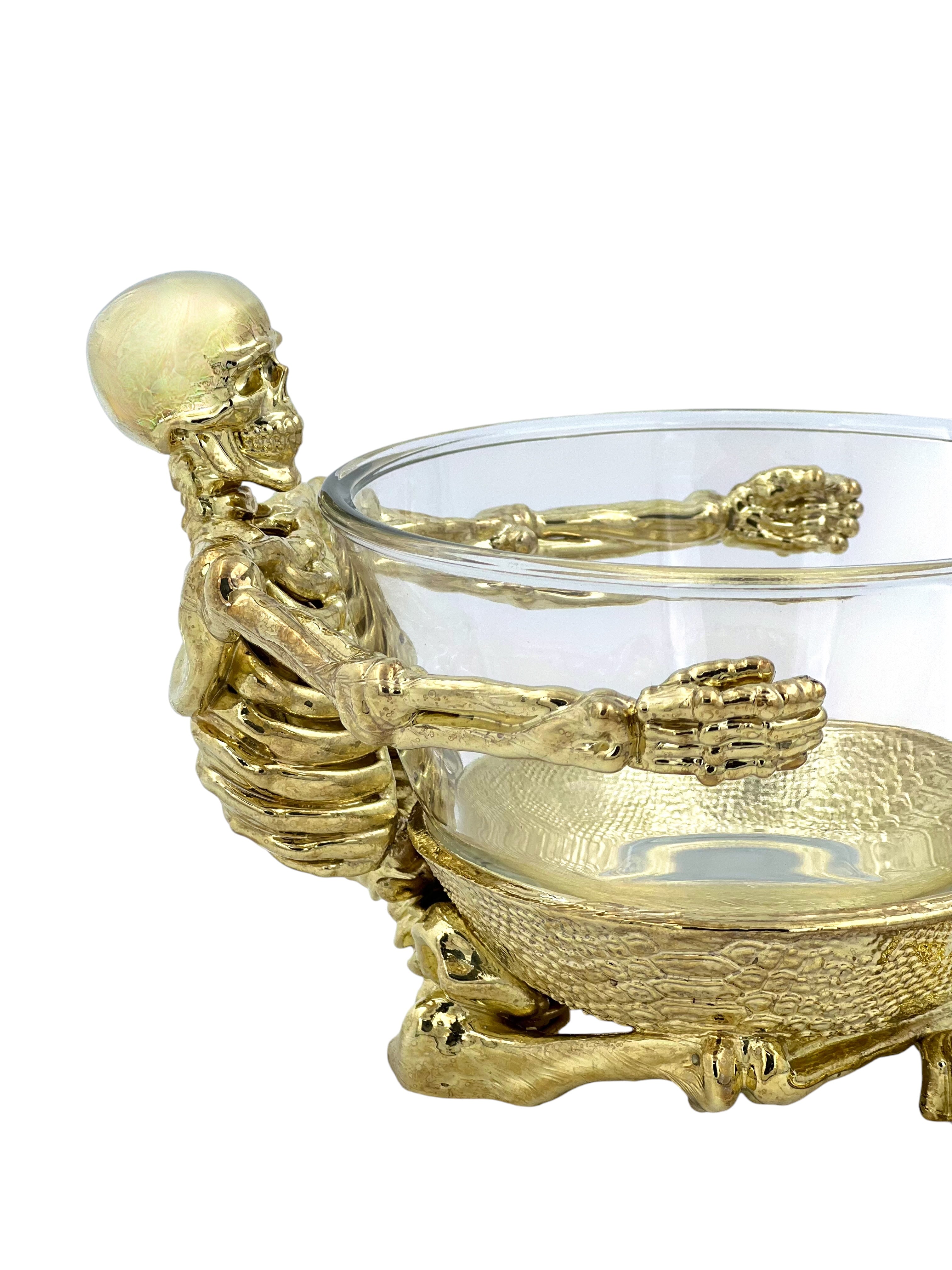 Skeleton Bowl with Glass Insert – Gothic Decorative Dish | Gold, Silver or Antique Finish | Halloween Candy Bowl & Home Decor-1