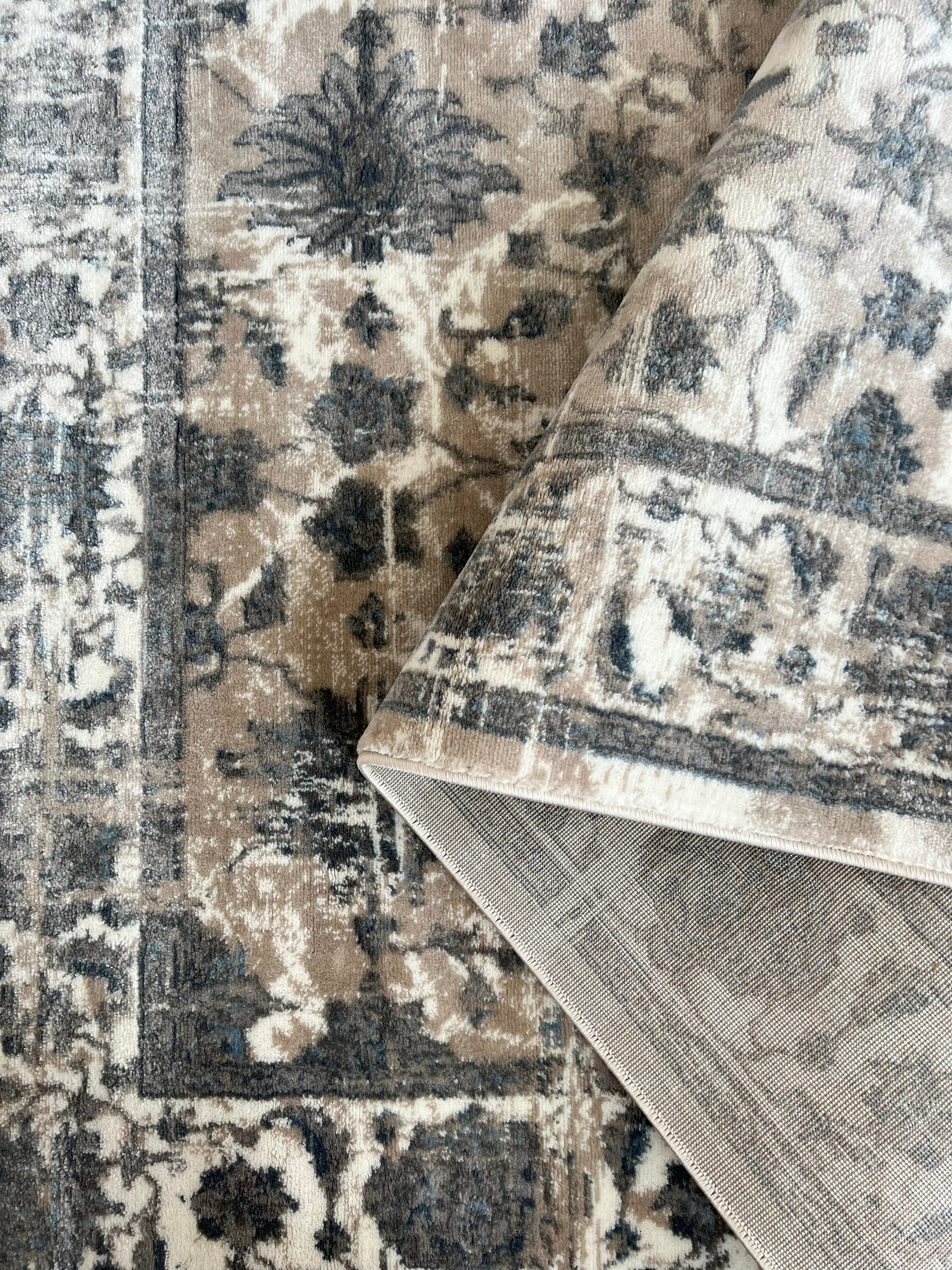 ROY's Home Navy Big Flower Area Rugs, Vintage Effect Lines