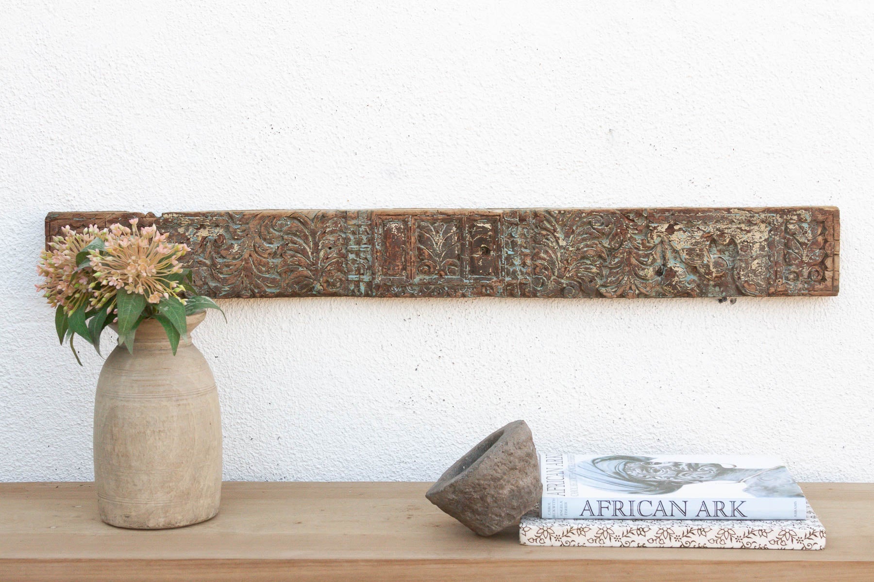 Weathered Teal 19th Century Carved Lintel