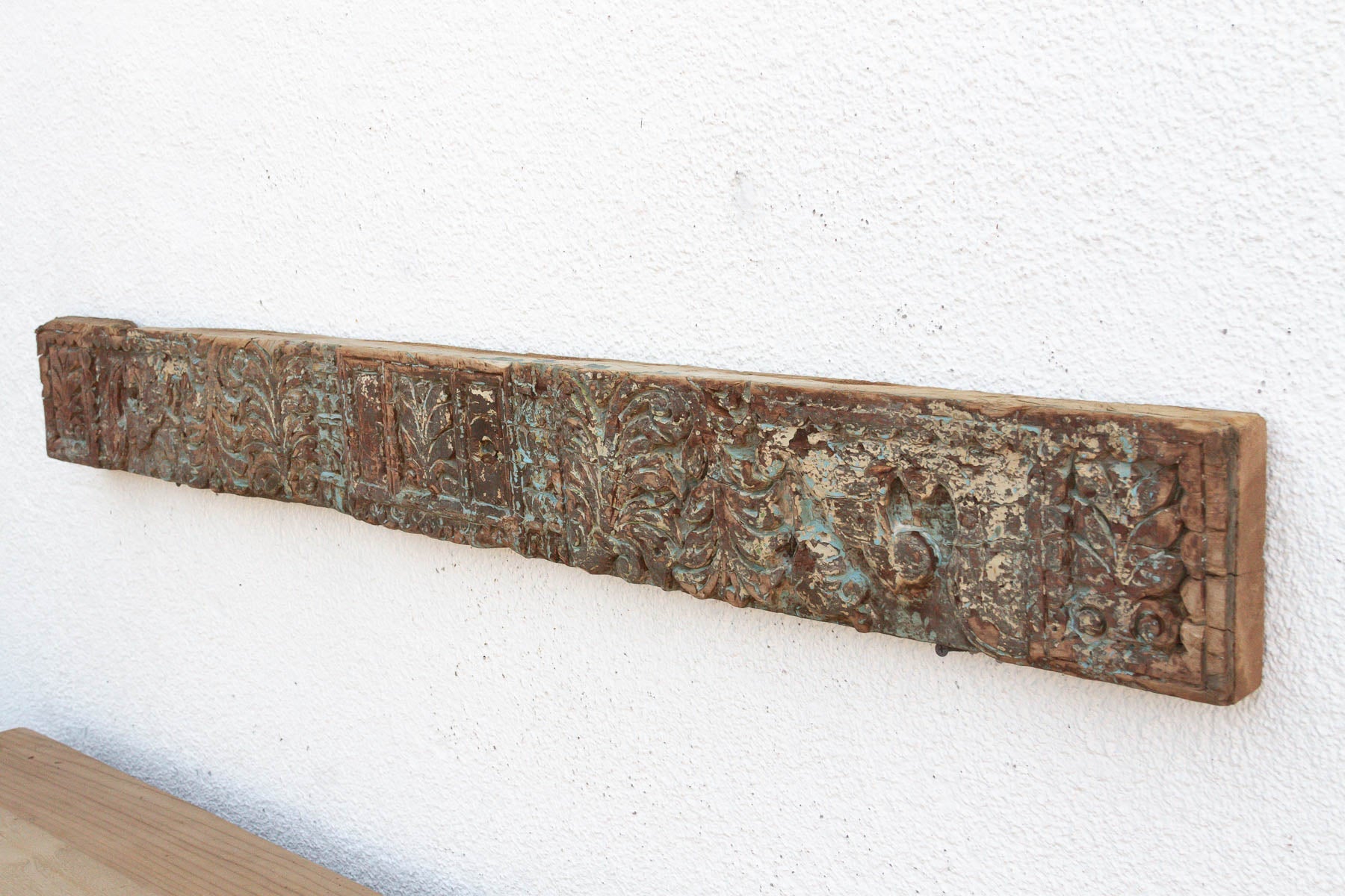 Weathered Teal 19th Century Carved Lintel