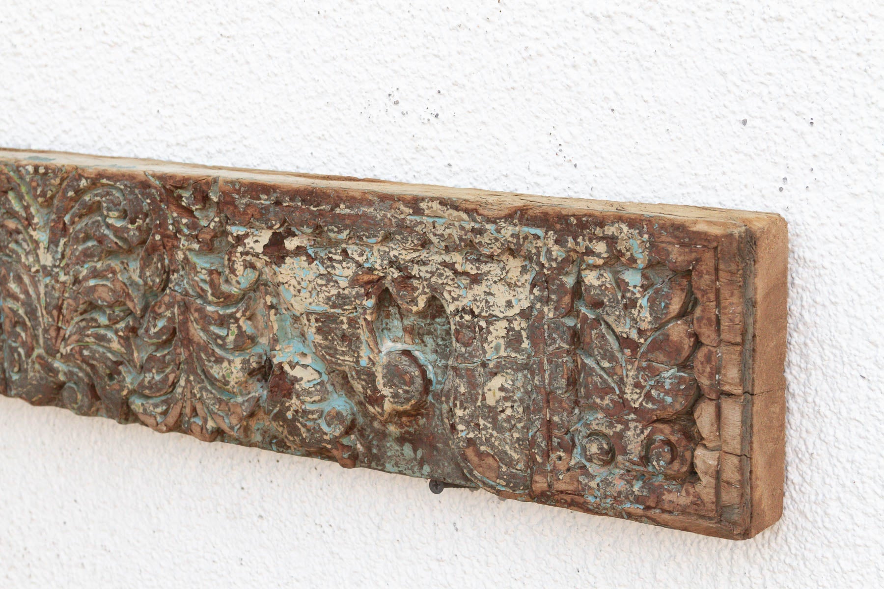 Weathered Teal 19th Century Carved Lintel