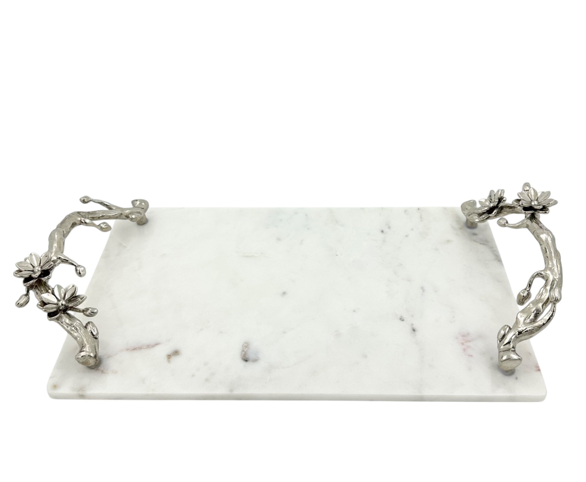 White Marble Tray with Gilded Floral Handles-3