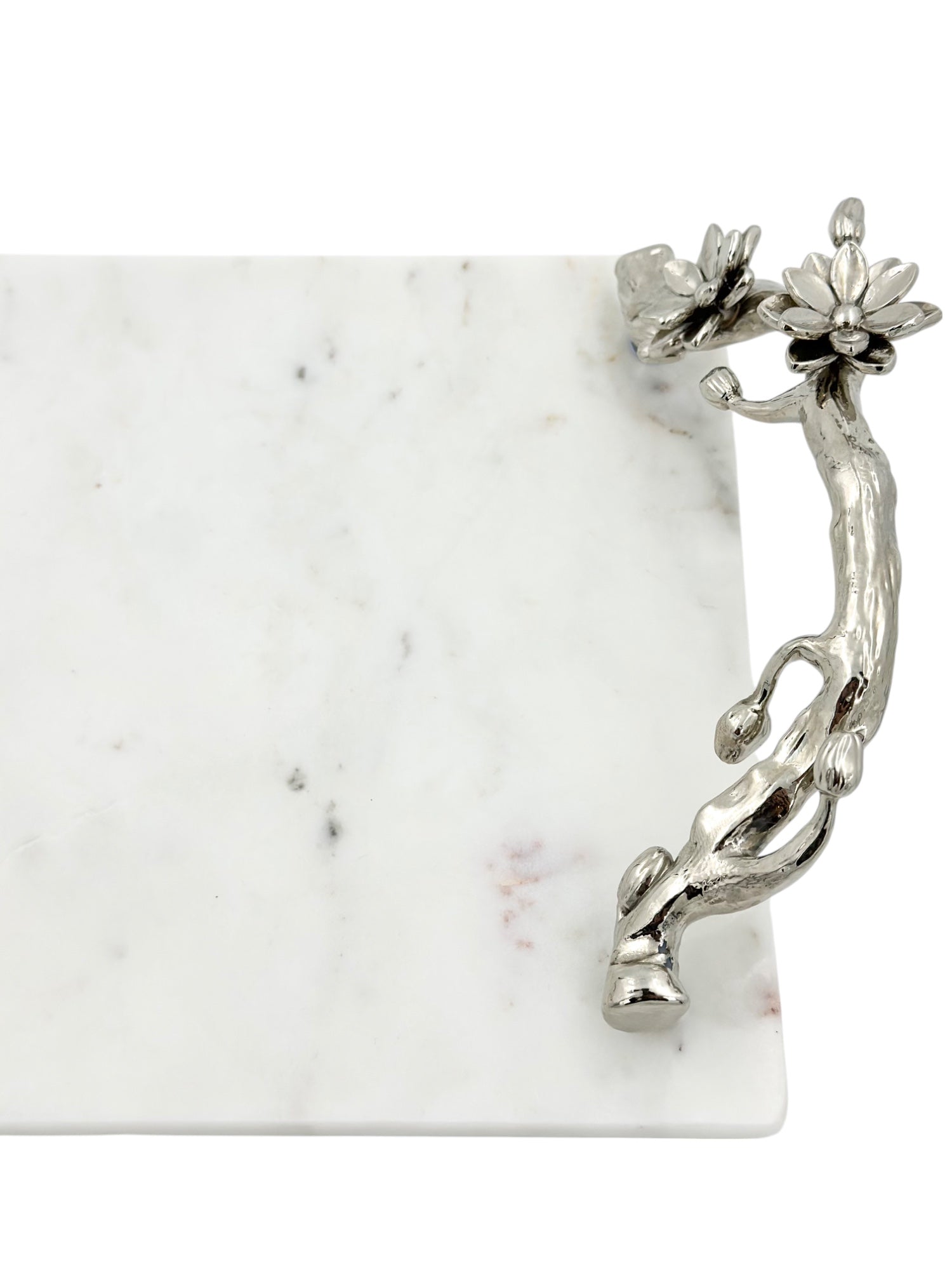 White Marble Tray with Gilded Floral Handles-4