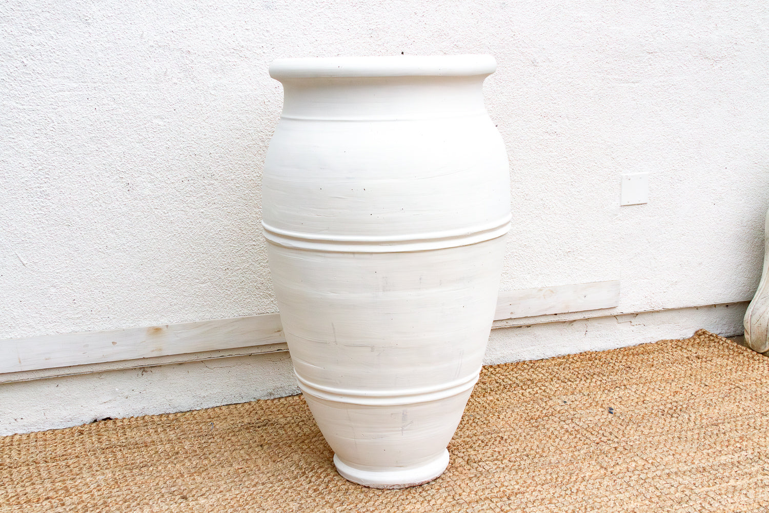Tall Mediterranean Style White Terracotta Planter