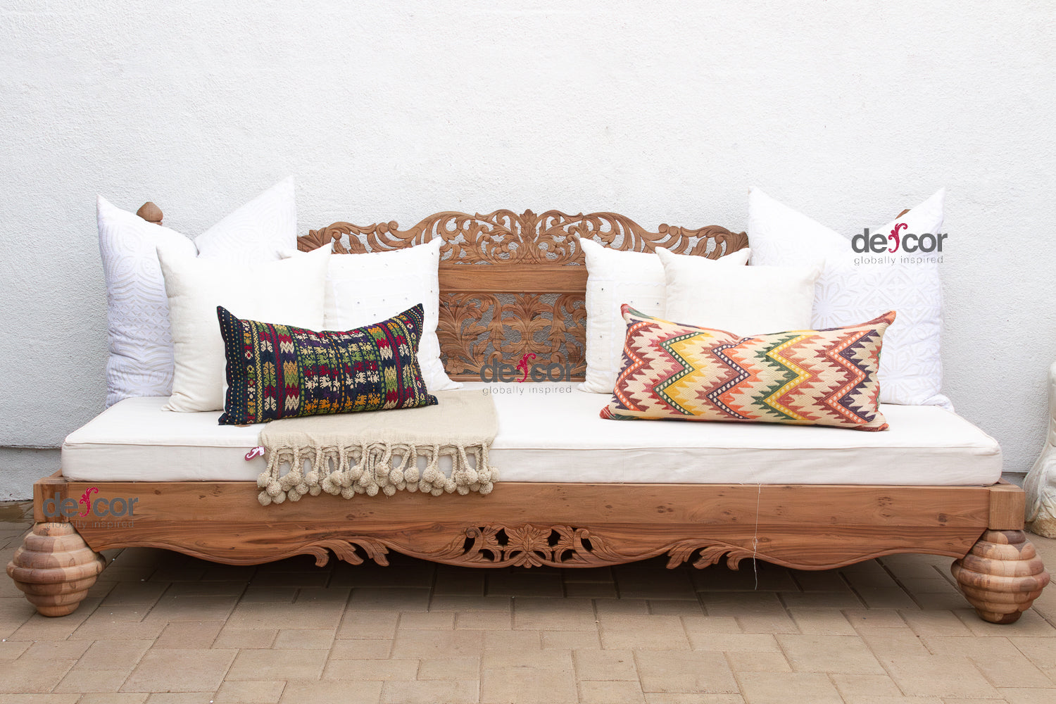 Grand 108" Long Royal Bali Carved Daybed
