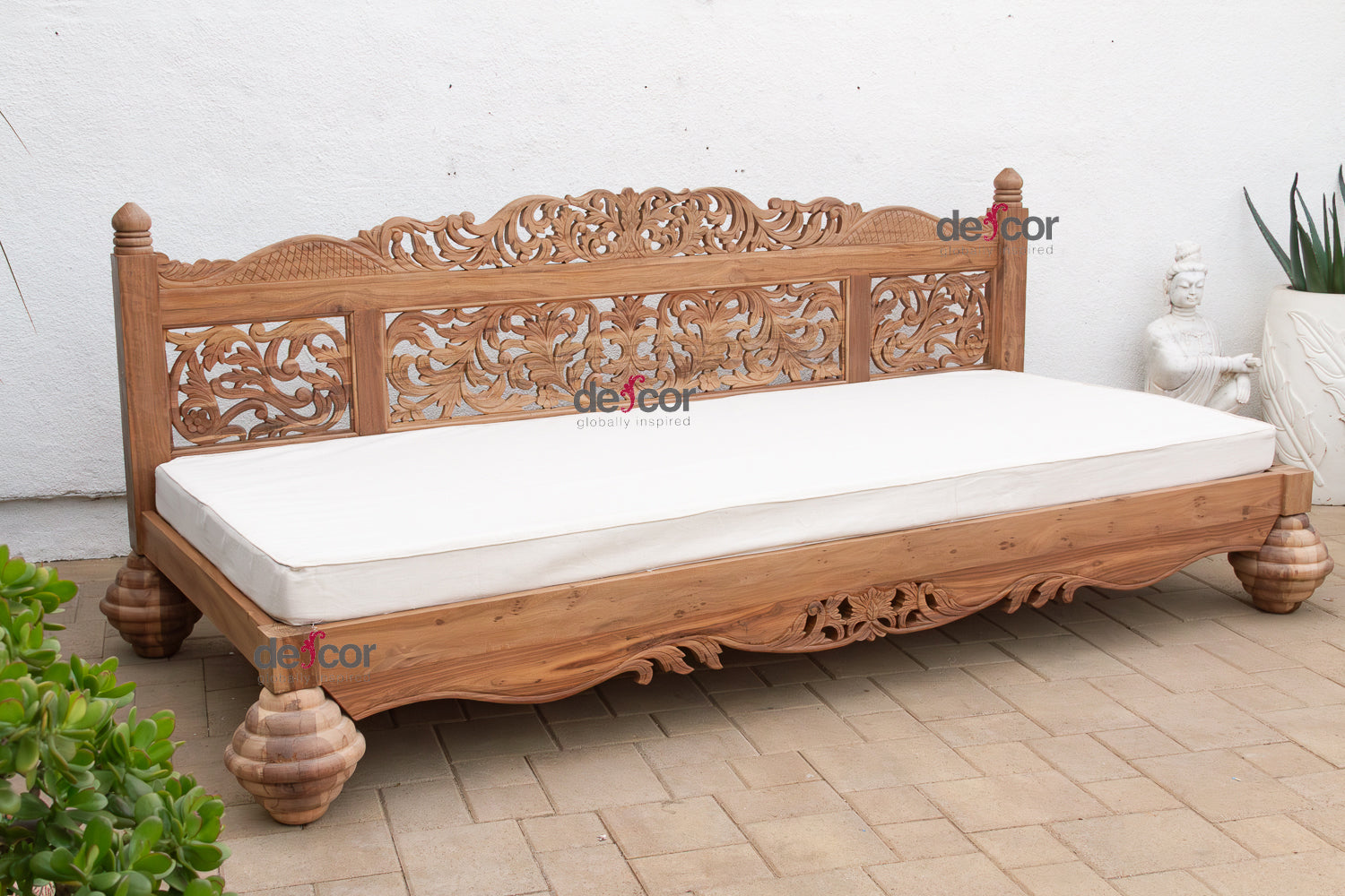 Grand 108" Long Royal Bali Carved Daybed