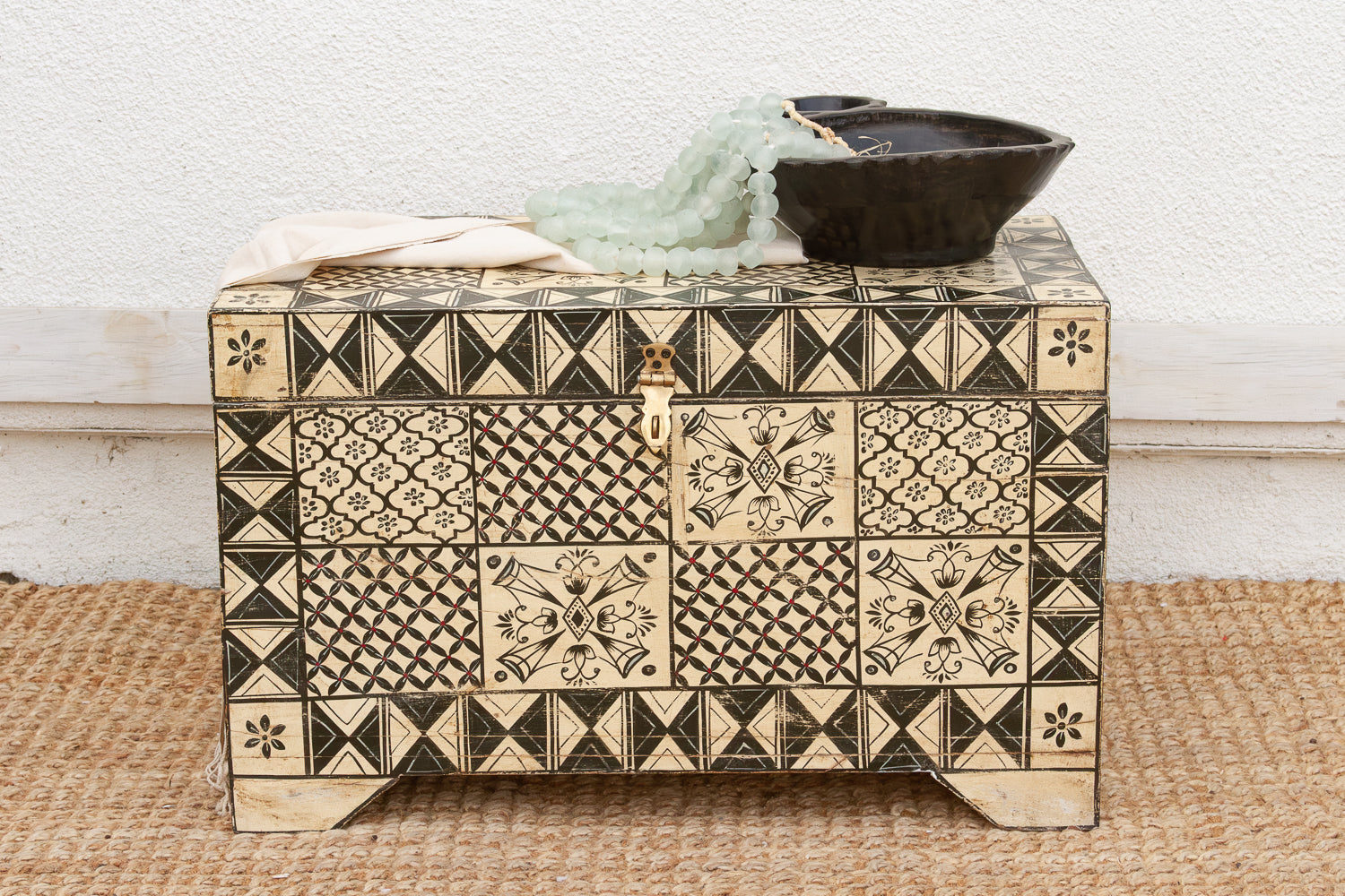Vintage Tribal Motif Black & White Chest