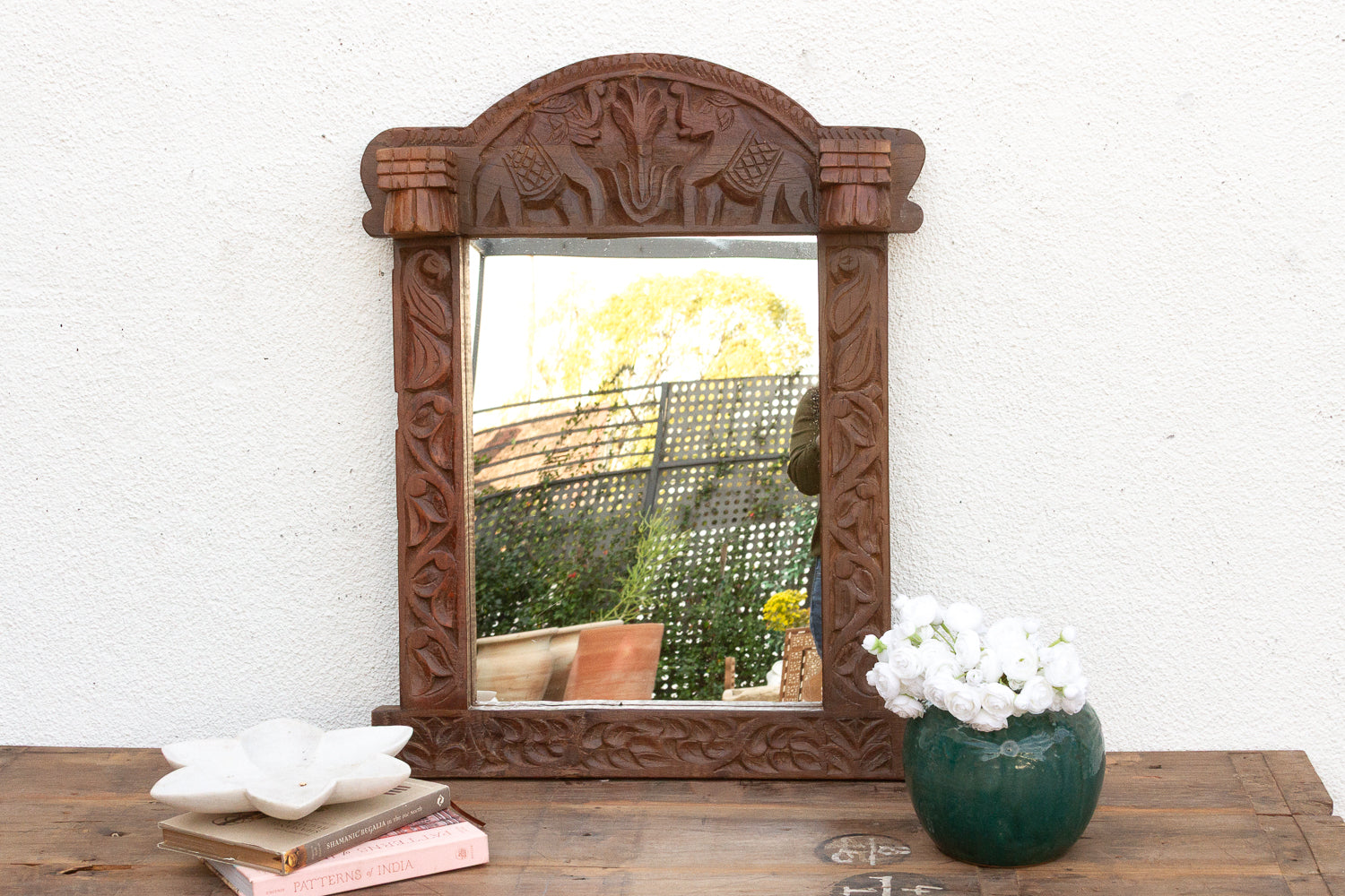 Dark Walnut Finish Tribal Carved Mirror