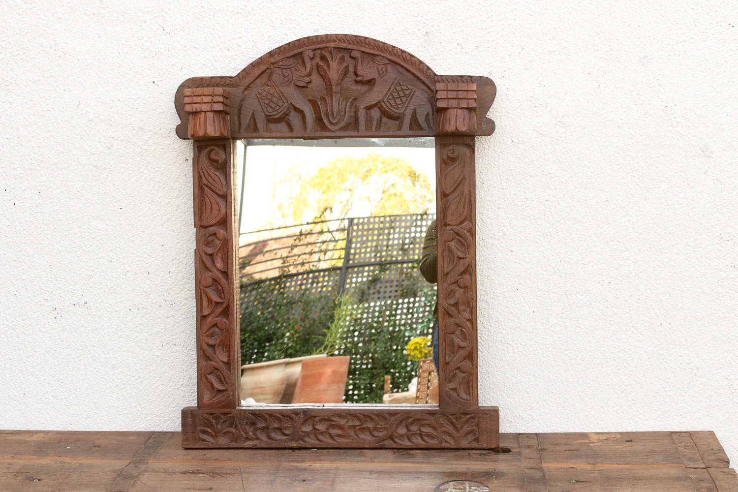 Dark Walnut Finish Tribal Carved Mirror