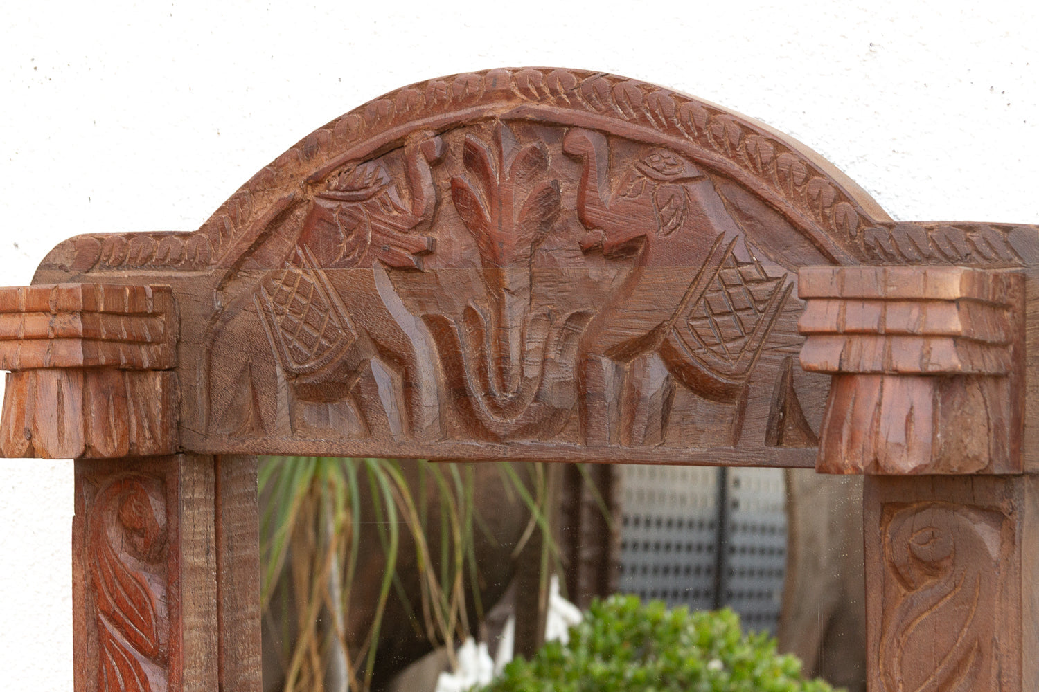 Dark Walnut Finish Tribal Carved Mirror