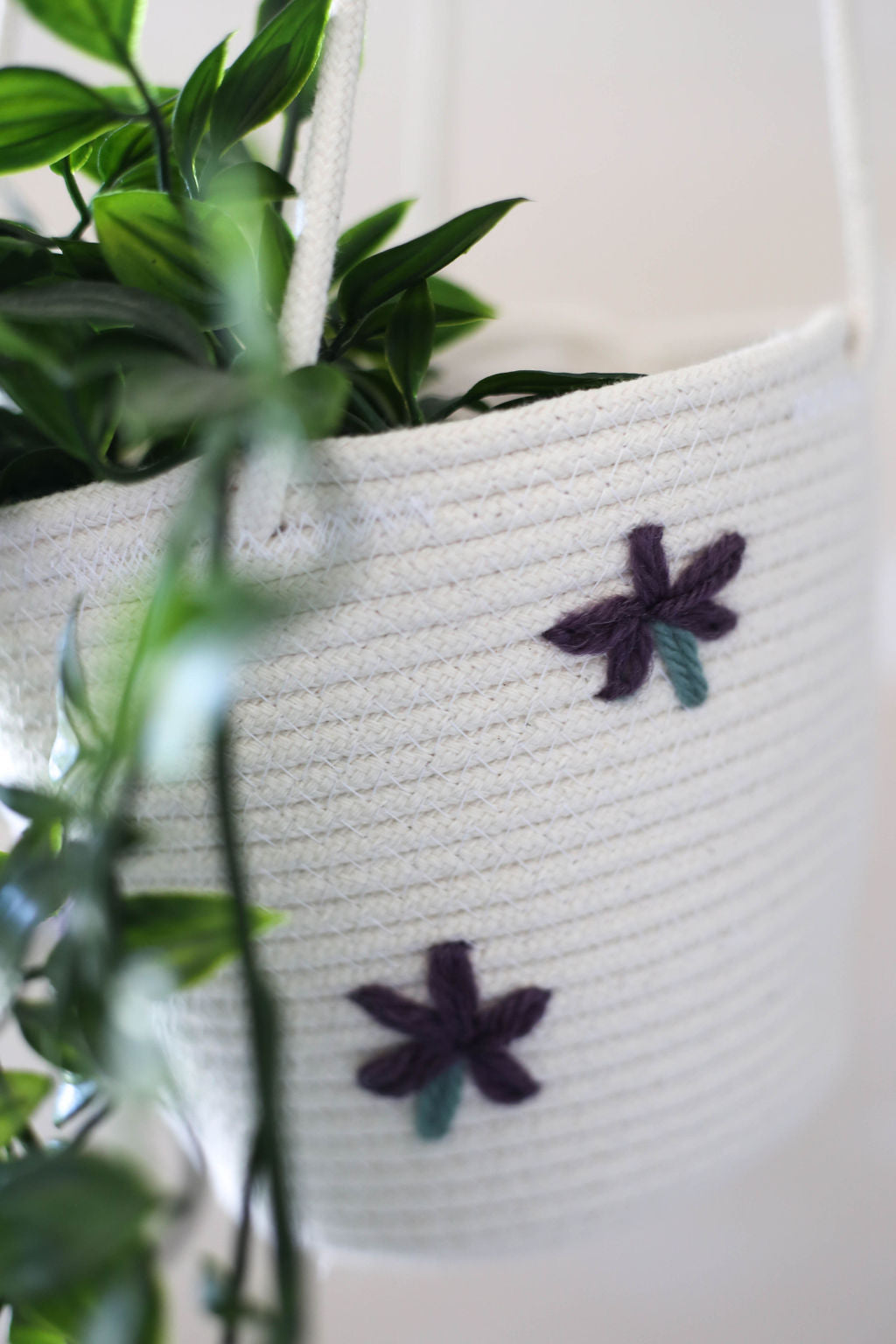 Flower Embroidered Hanging Basket-4