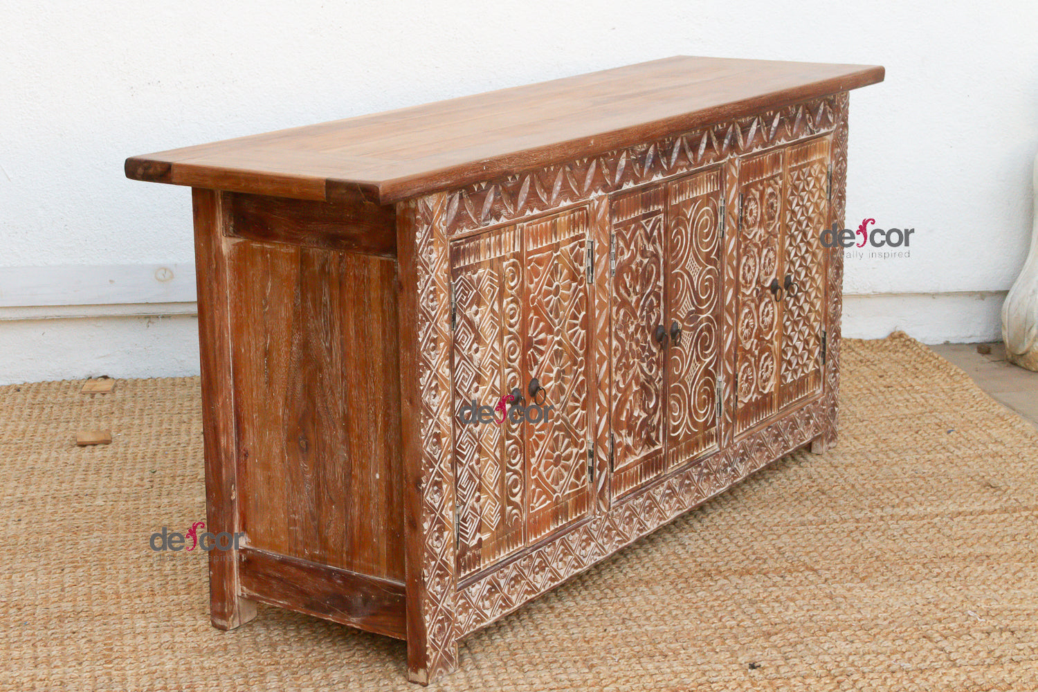 Finely Carved Coromandel Whitewash Sideboard