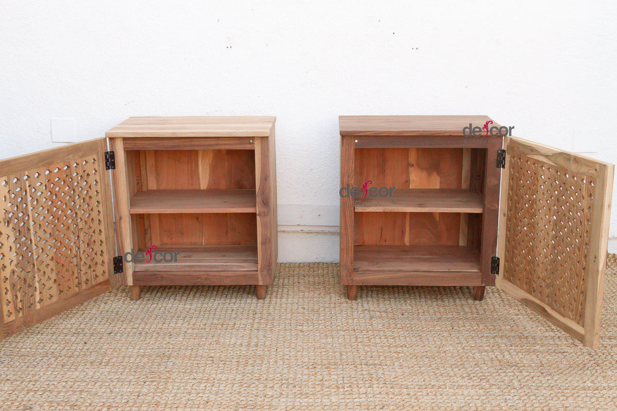 Set of 2 Reclaimed Teak Jali Nightstands
