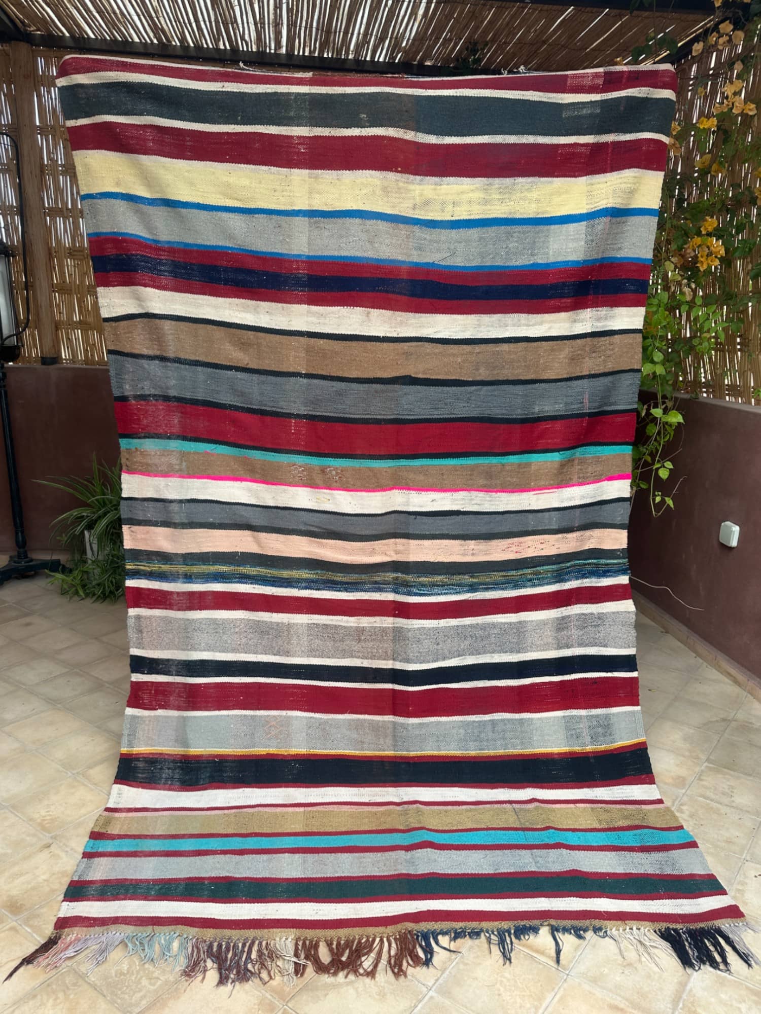 Moroccan Vintage Berber Striped Kilim Rug: Explore Enduring Beauty-0