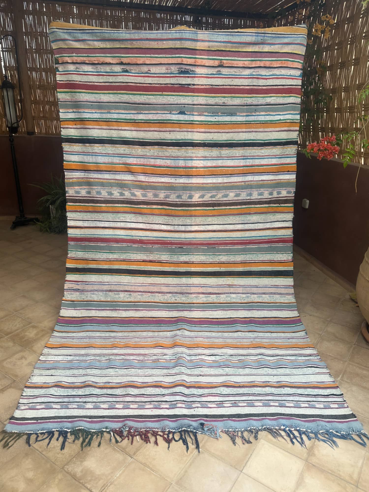 Moroccan Vintage Berber Striped Kilim Rug: Explore Enduring Beauty-0