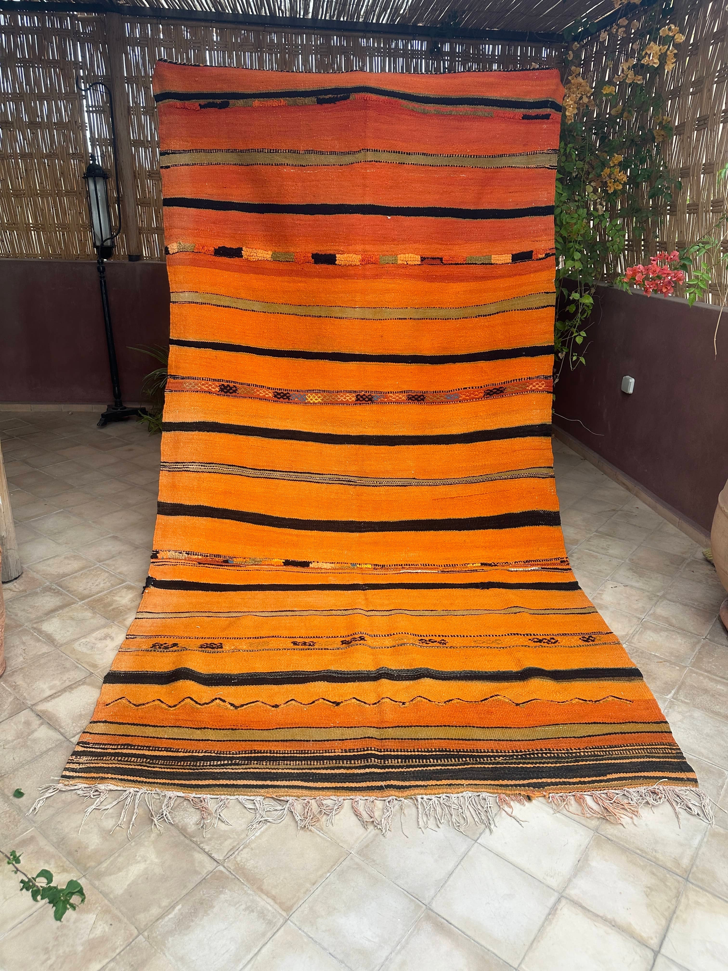 Moroccan Vintage Berber Striped Kilim Rug: Explore Enduring Beauty-0