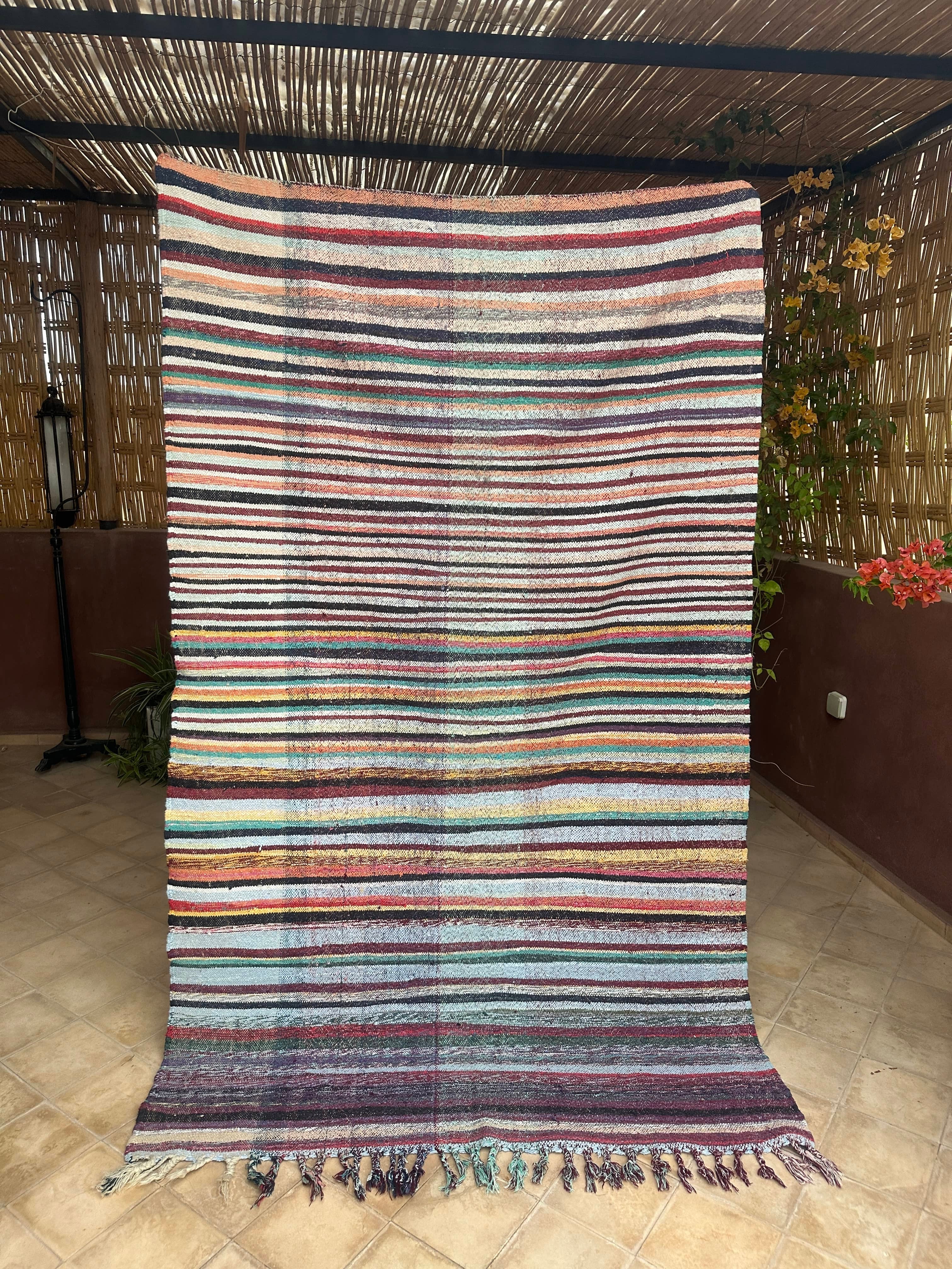 Moroccan Vintage Berber Striped Kilim Rug: Explore Enduring Beauty-0