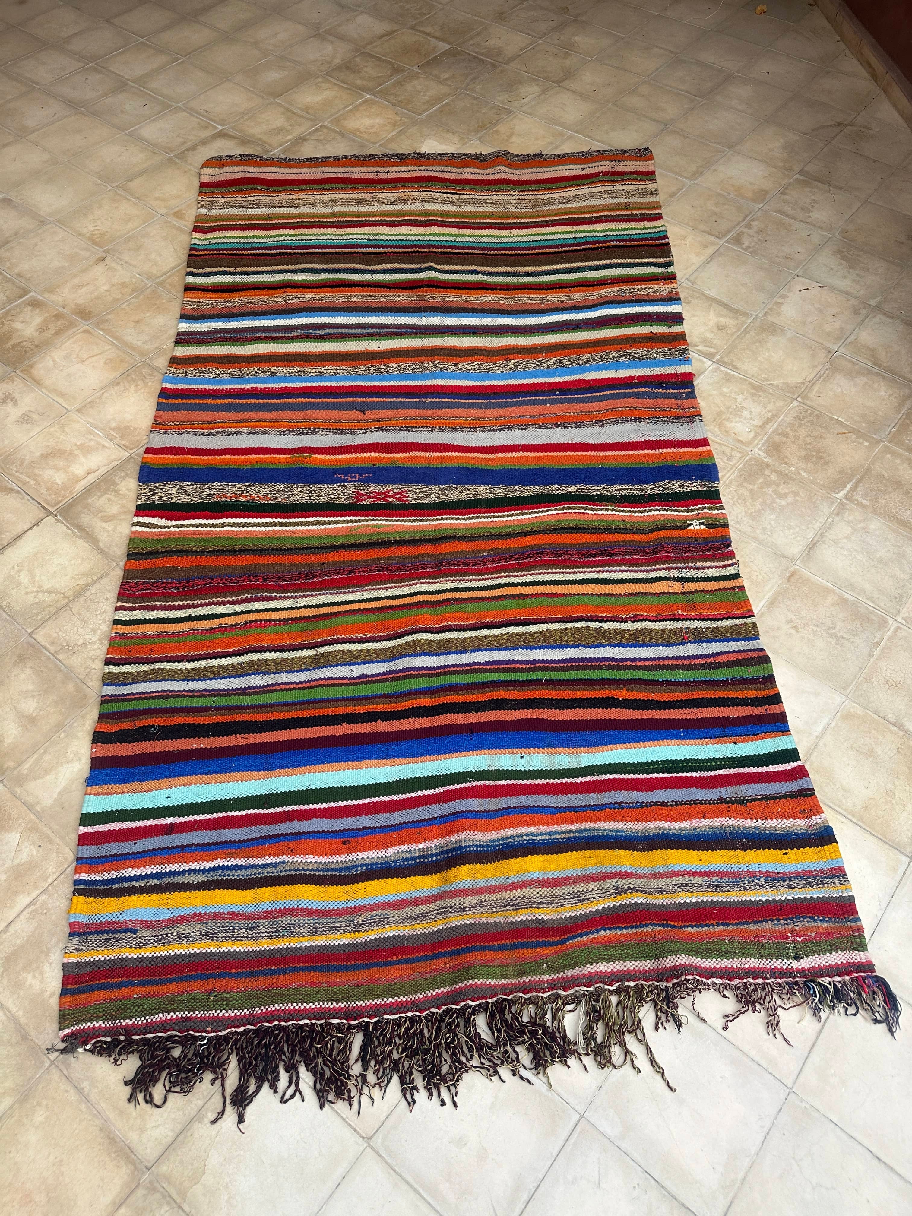 Moroccan Vintage Berber Striped Kilim Rug: Explore Enduring Beauty-1