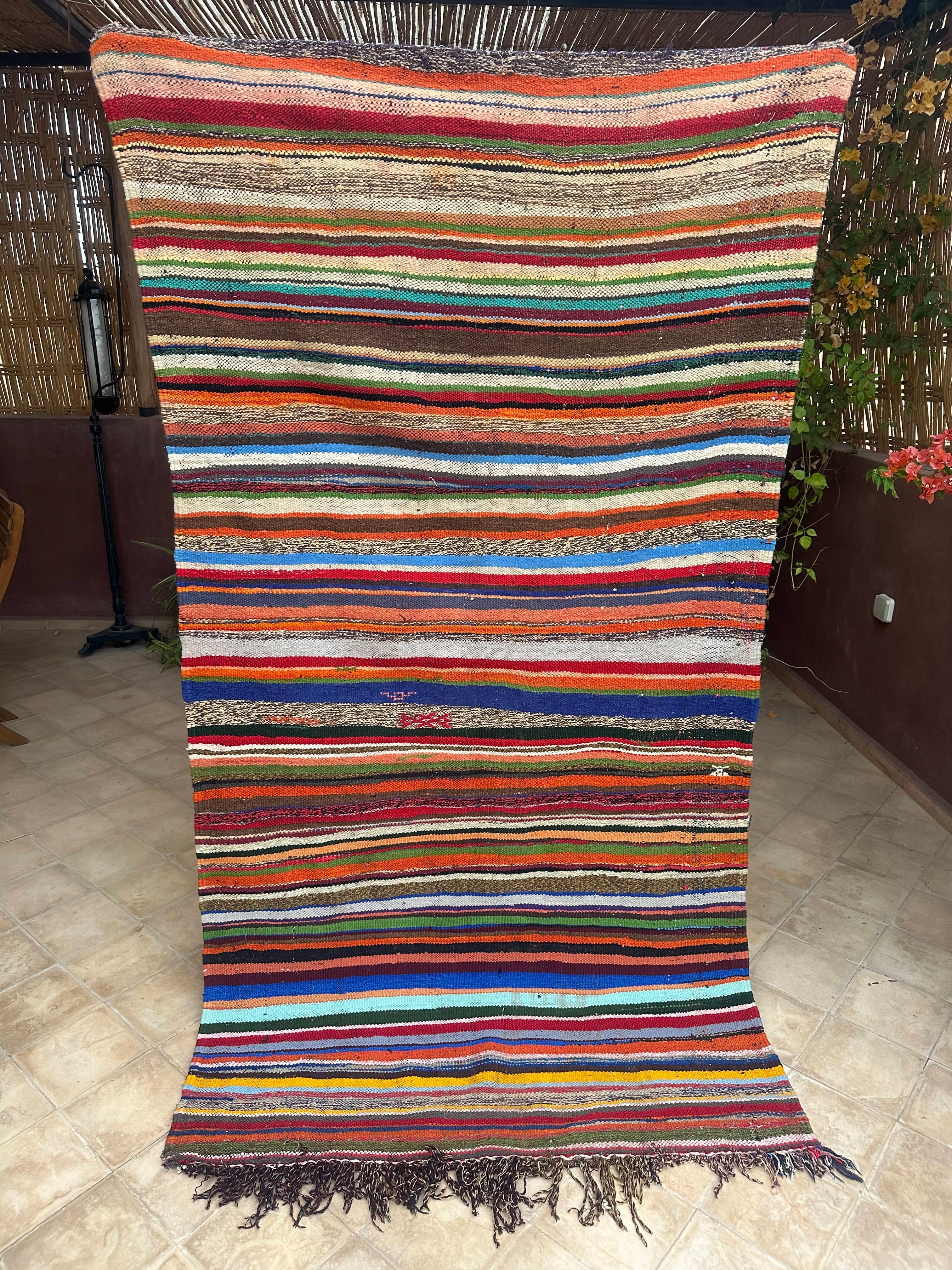 Moroccan Vintage Berber Striped Kilim Rug: Explore Enduring Beauty-0