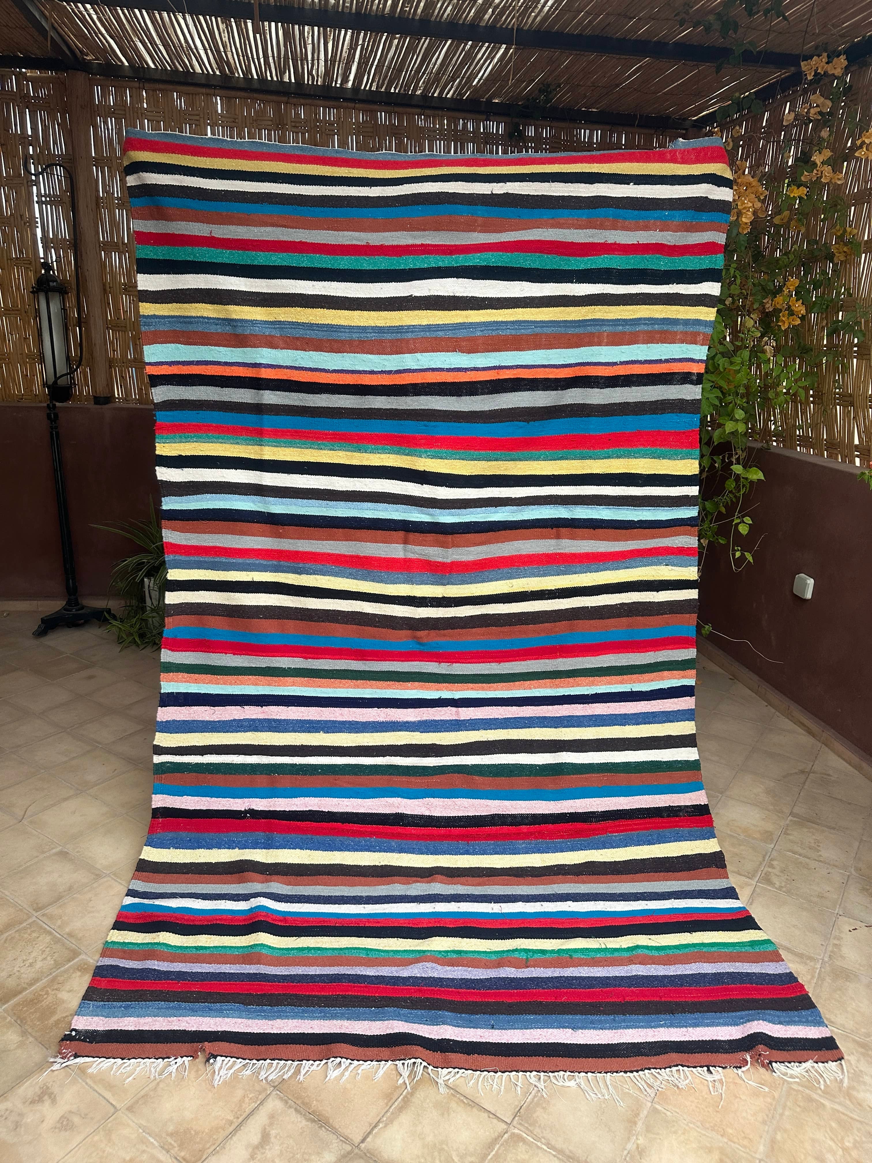 Moroccan Vintage Berber Striped Kilim Rug: Explore Enduring Beauty-0