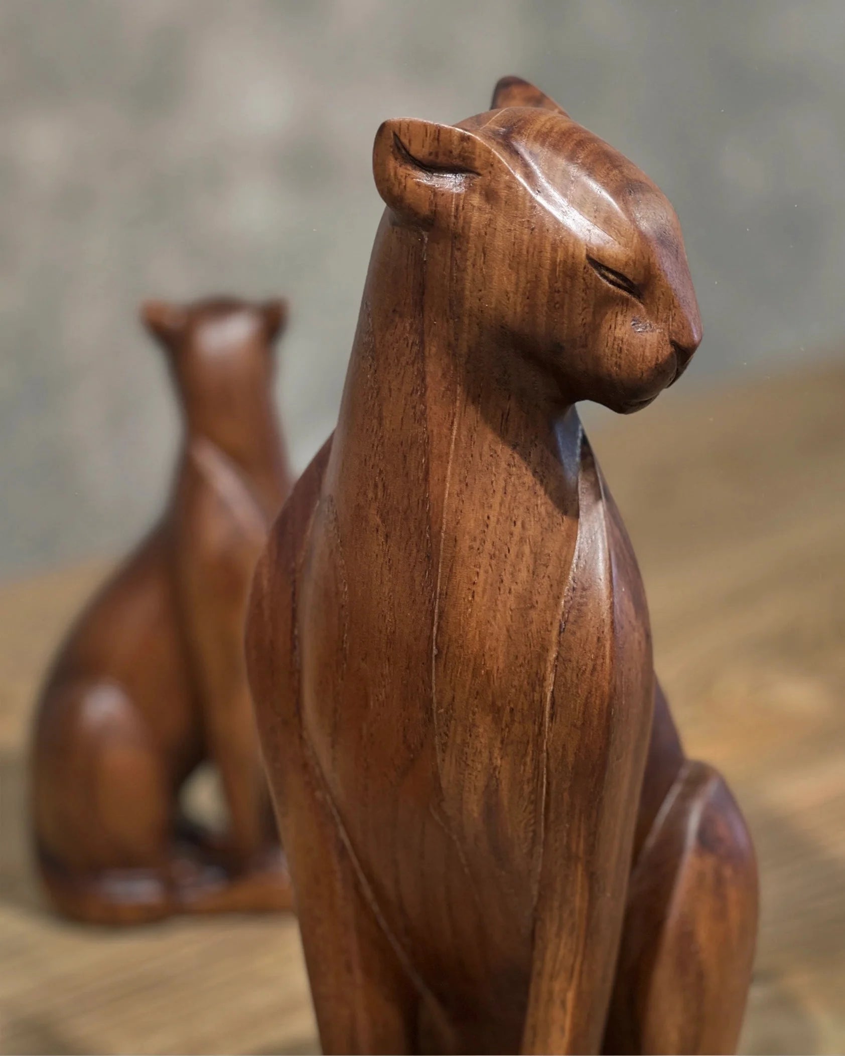 Wooden Wild Cat Figure