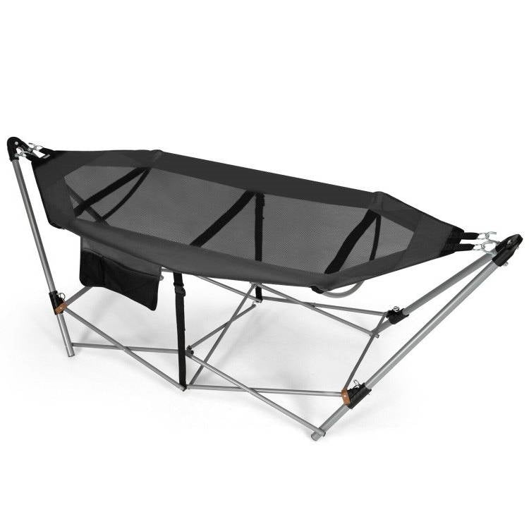 Grey Portable Camping Foldable Hammock with Stand and Carry Case-0