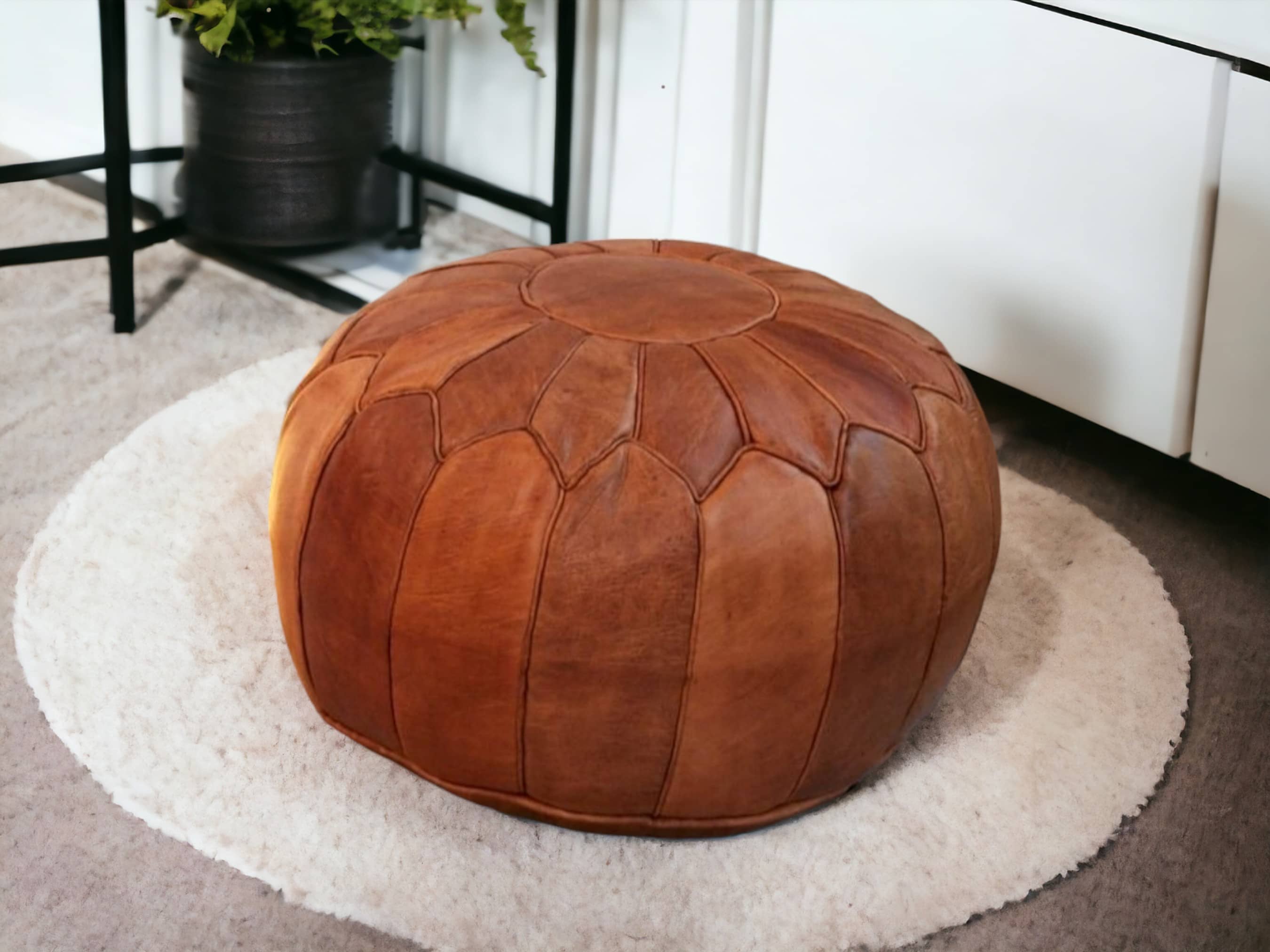 Moroccan Tabacco Round Pouf – Cozy Comfort in Earthy Elegance-2