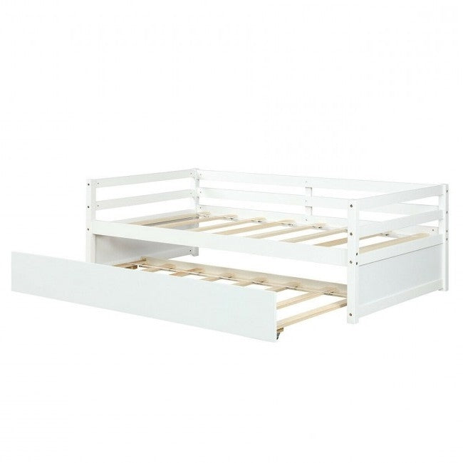 Twin/Twin Dorm Style Trundle Daybed Platform Bed Frame in White-0