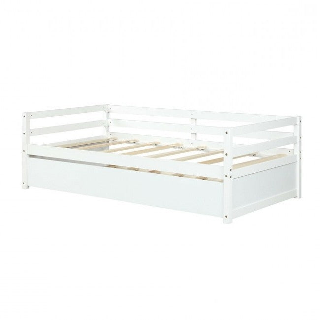 Twin/Twin Dorm Style Trundle Daybed Platform Bed Frame in White-1