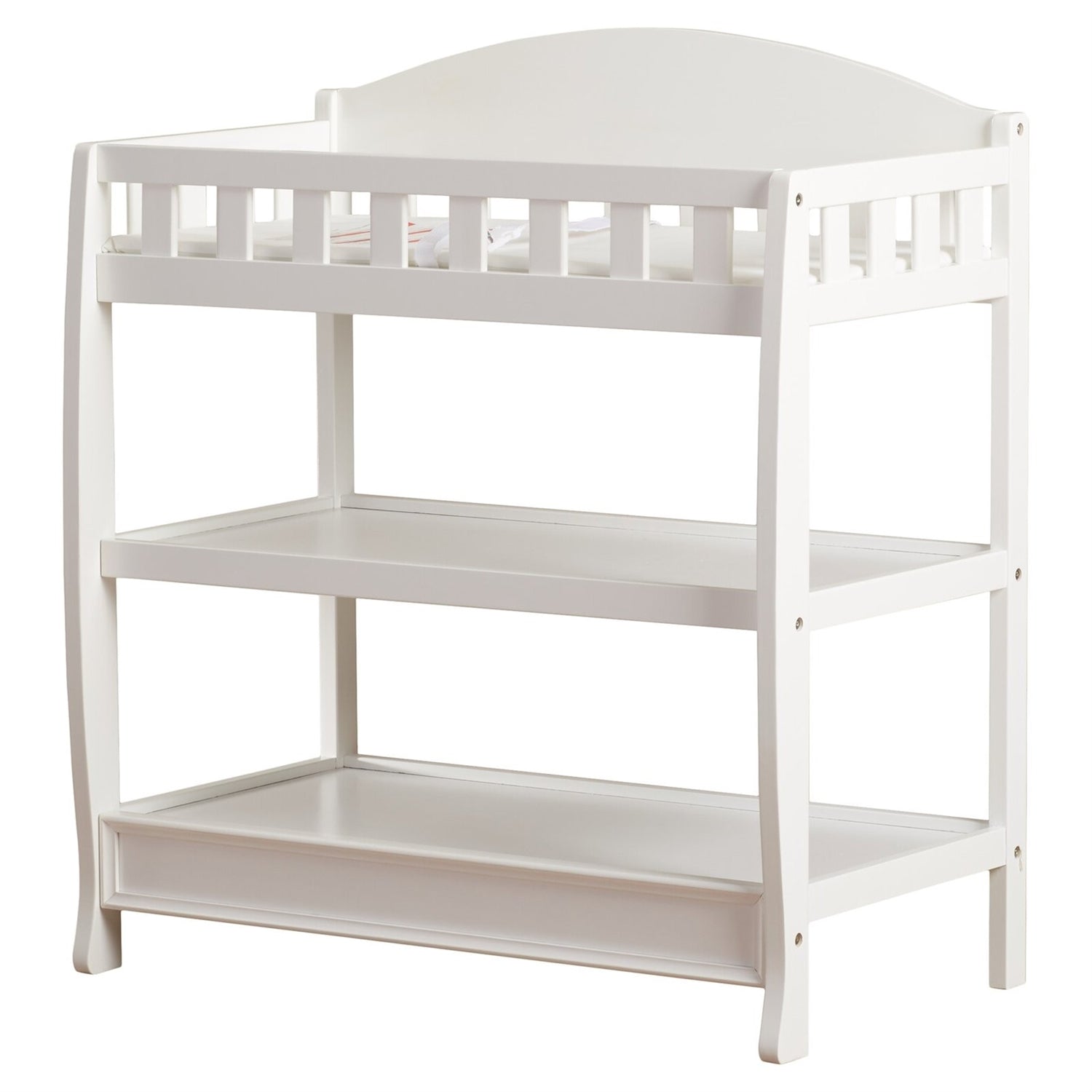 Modern White Wooden Baby Changing Table with Safety Rail Pad and Strap-0