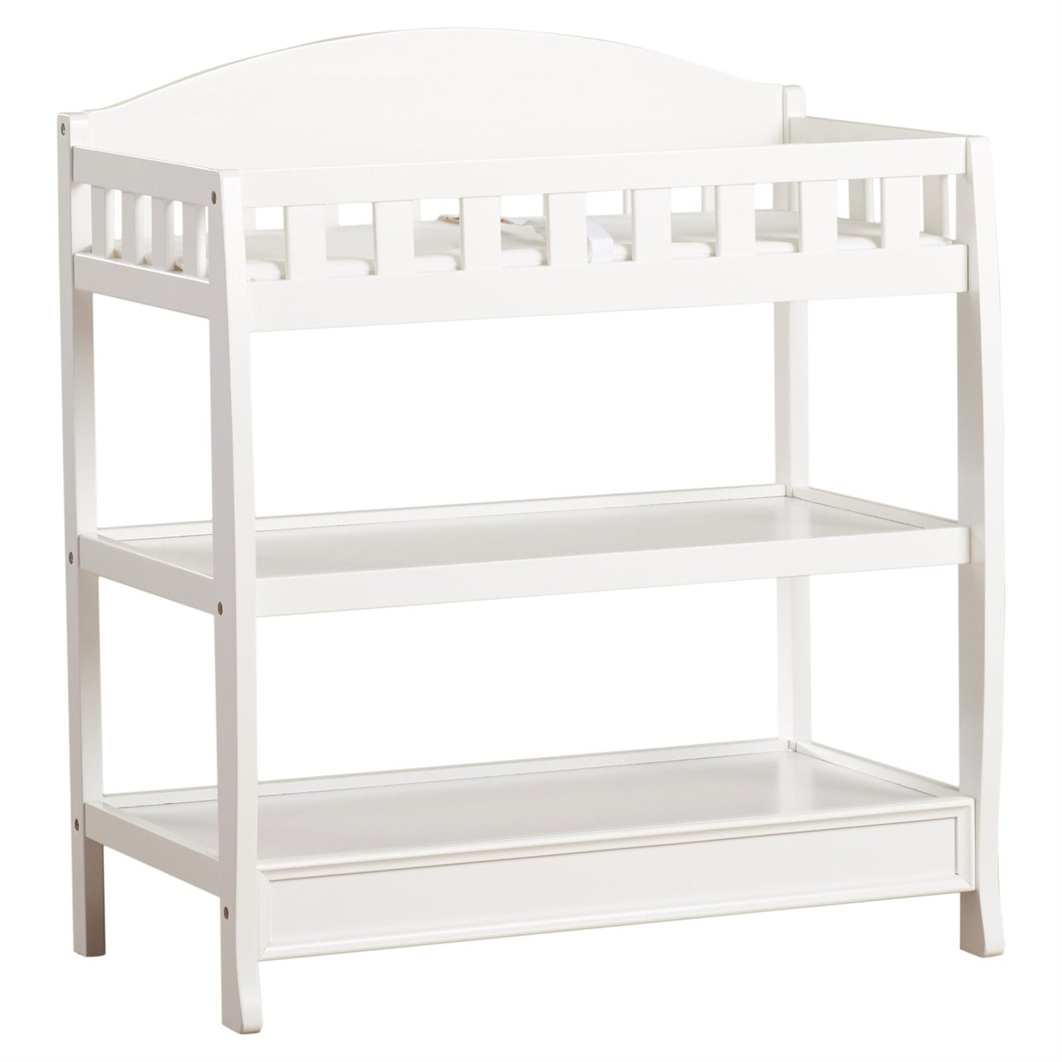 Modern White Wooden Baby Changing Table with Safety Rail Pad and Strap-1