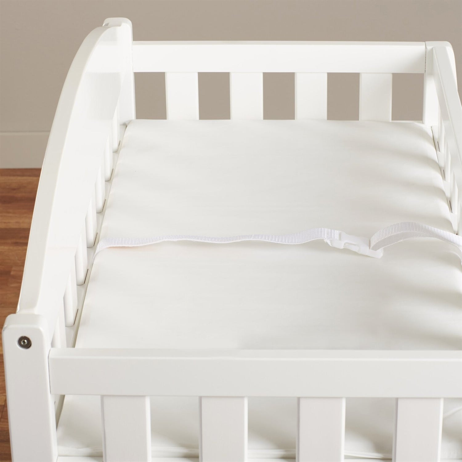 Modern White Wooden Baby Changing Table with Safety Rail Pad and Strap-3