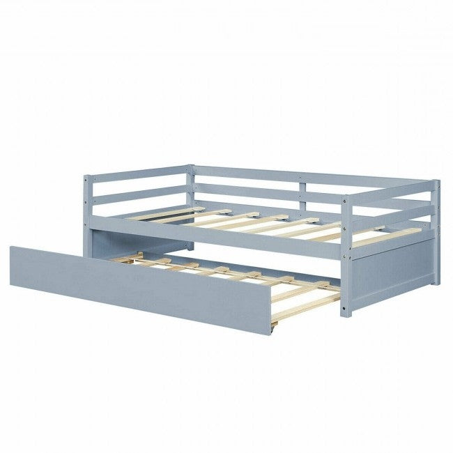 Twin/Twin Dorm Style Trundle Daybed Platform Bed Frame in Grey-0