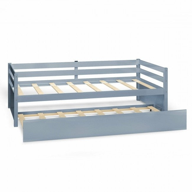 Twin/Twin Dorm Style Trundle Daybed Platform Bed Frame in Grey-1