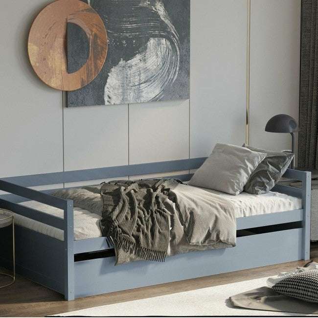 Twin/Twin Dorm Style Trundle Daybed Platform Bed Frame in Grey-4