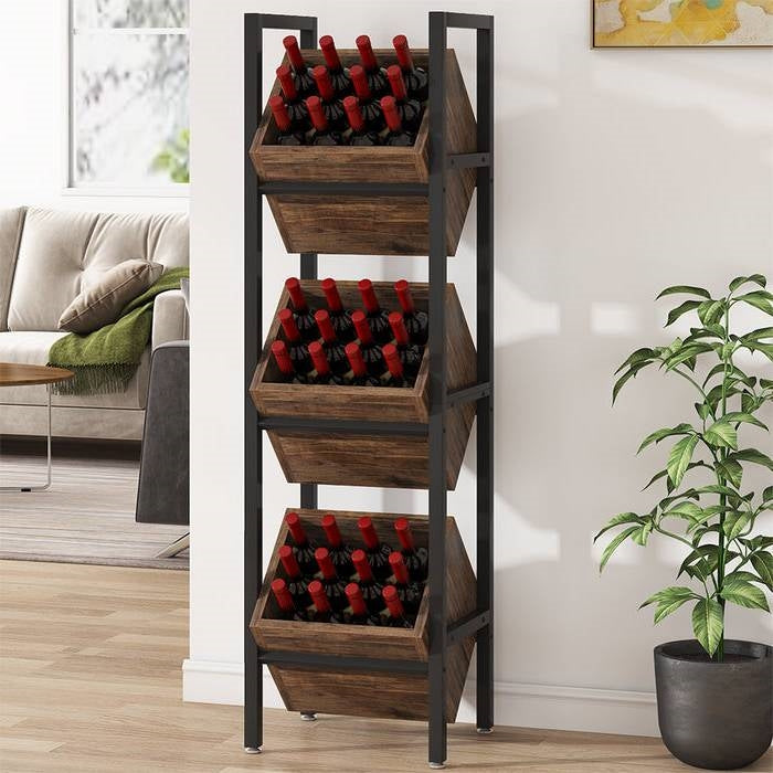 Rustic Farmhouse Industrial 3 Bin 36 Bottle Wine Rack Storage Display Shelf-1