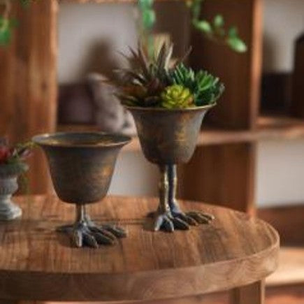 Metal Bird Claw Pedestal Planter
