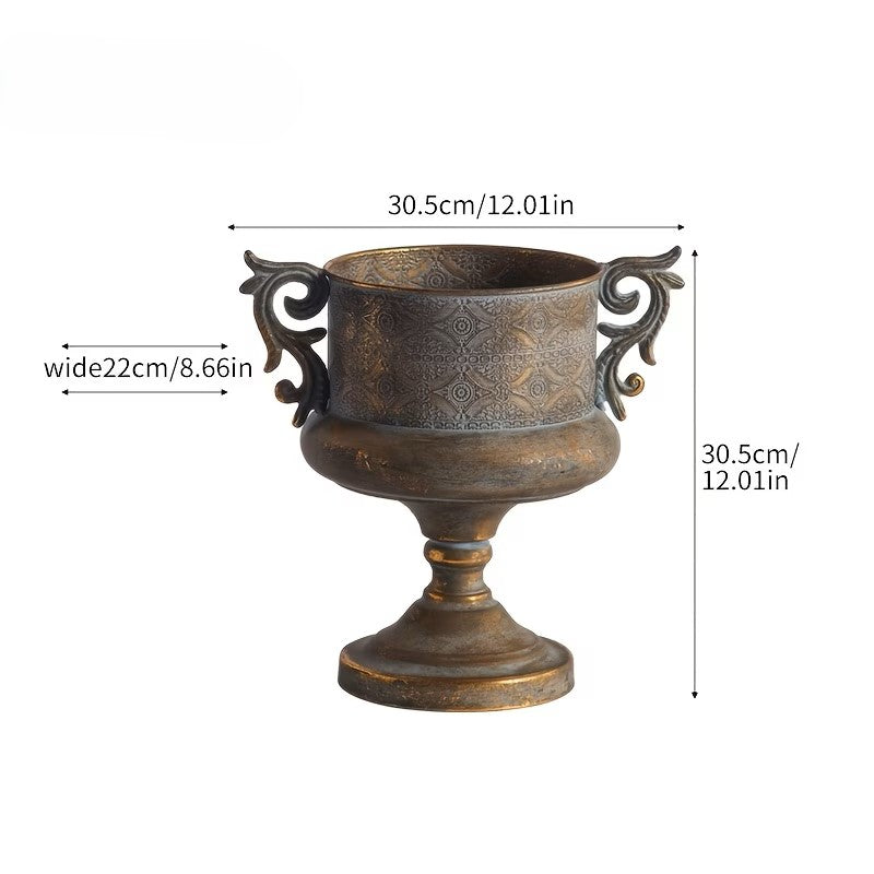 Embossed Gold Urn Planter with Decorative Handles