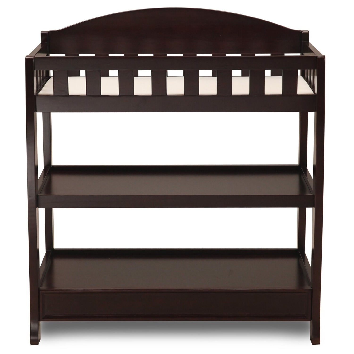 Modern Dark Brown Wooden Baby Changing Table with Safety Rail Pad and Strap-0