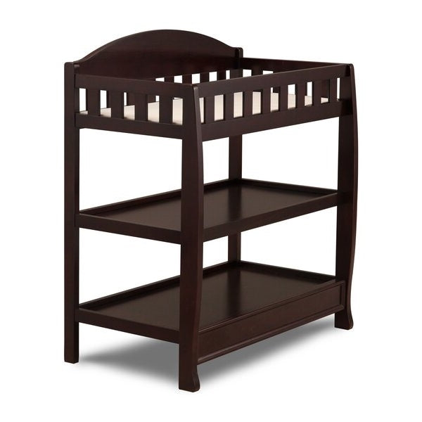 Modern Dark Brown Wooden Baby Changing Table with Safety Rail Pad and Strap-1