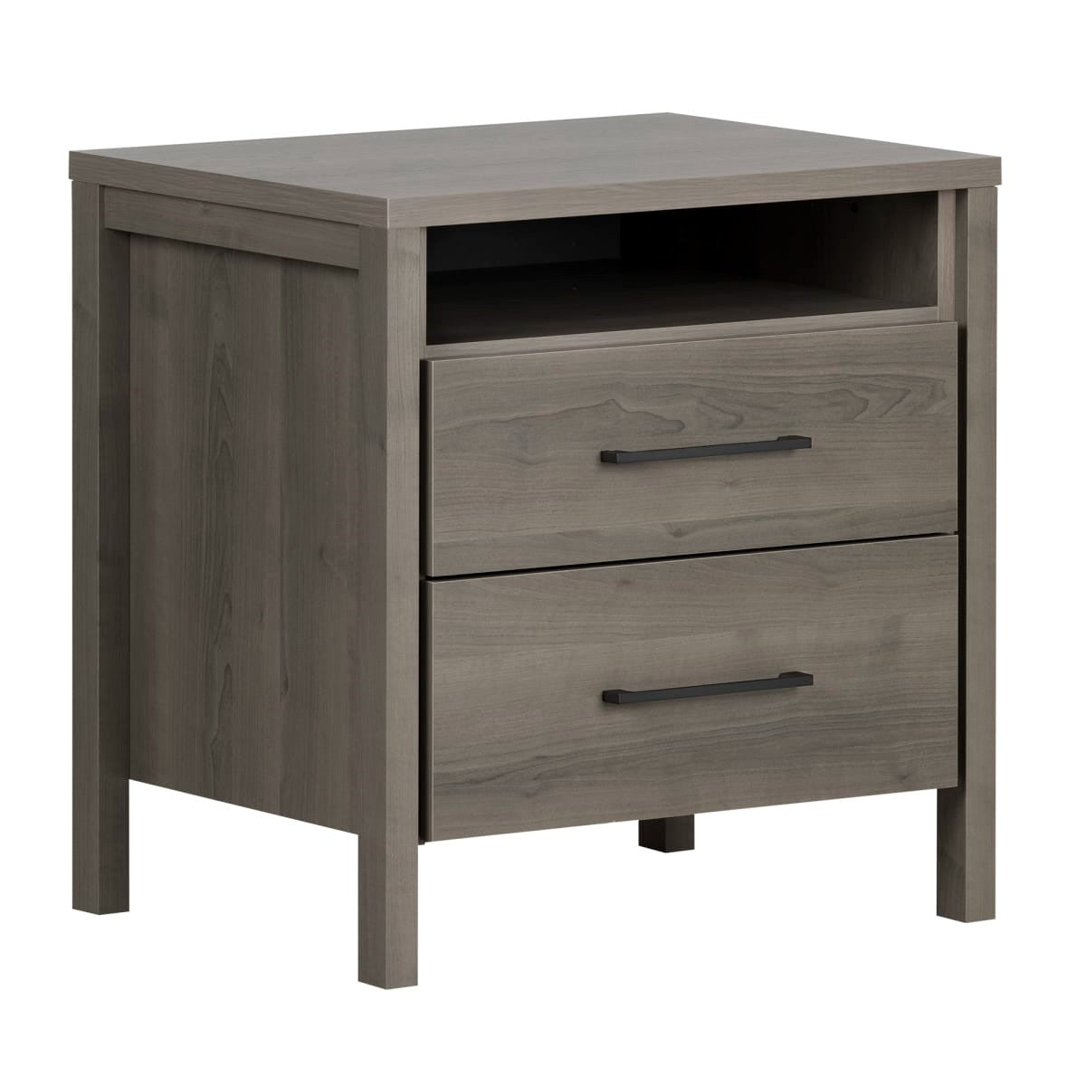 Modern Grey 2 Drawer Nightstand Cubby Storage Shelf-0