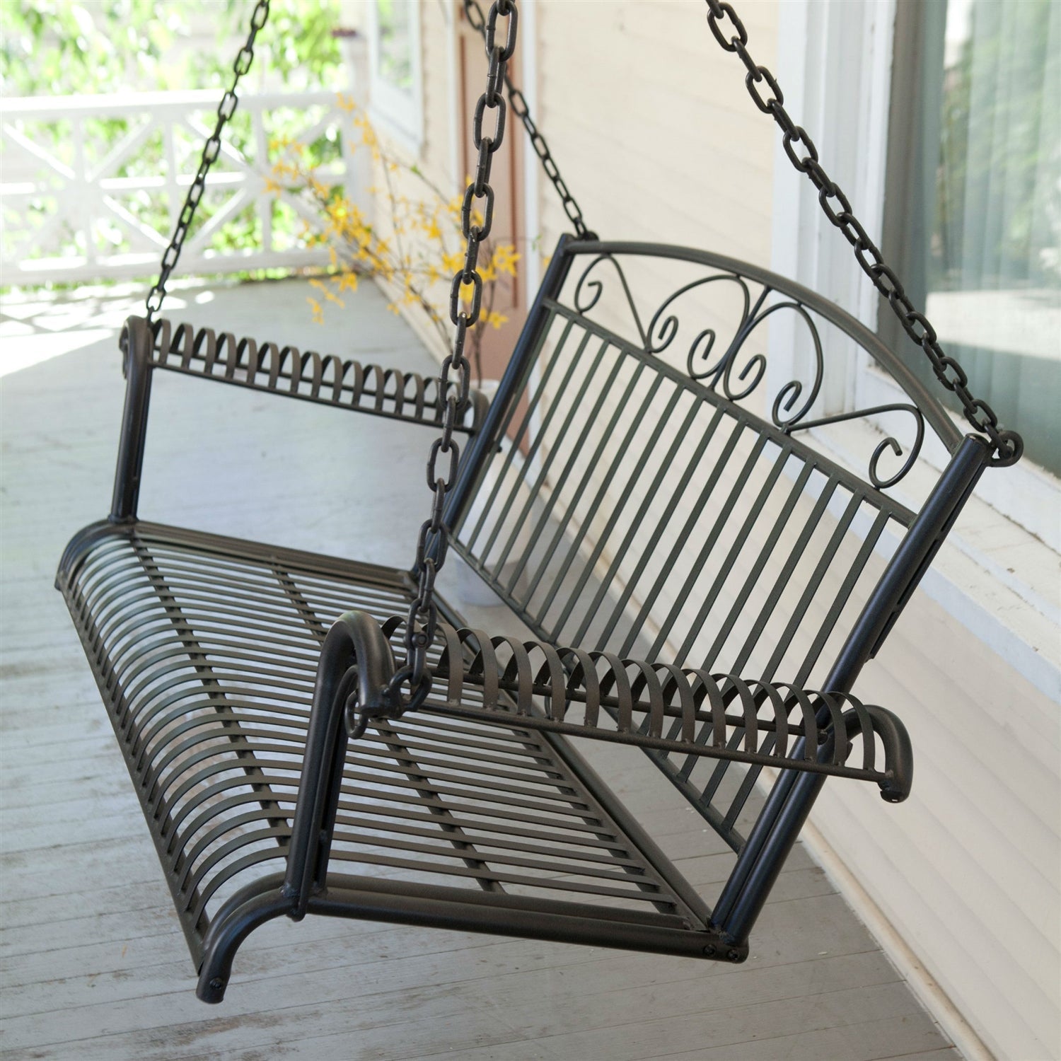 Wrought Iron Outdoor Patio 4-Ft Porch Swing in Black-1